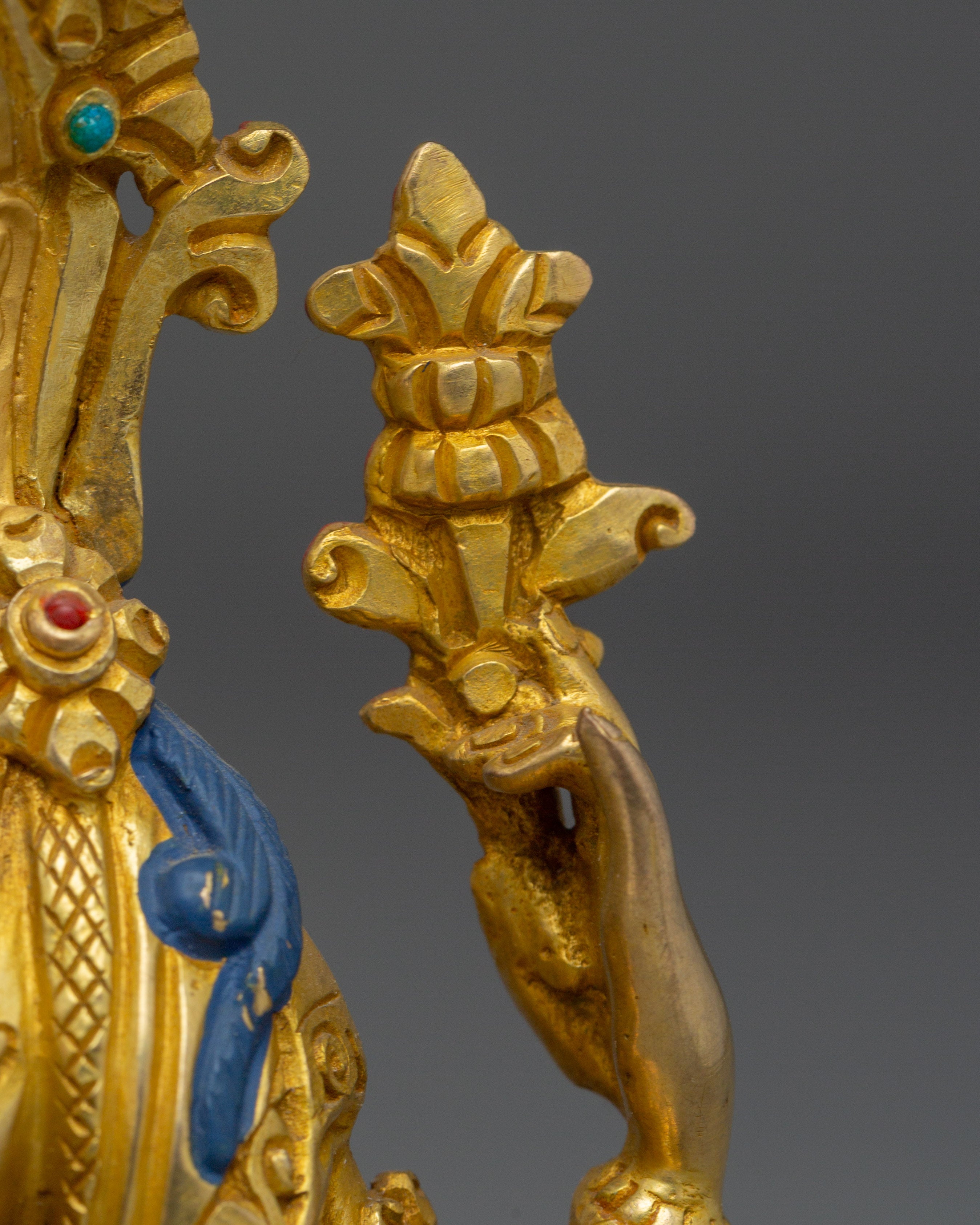 Compassion Deity Chenrezig Art | Gold-Gilded Peaceful Sculpture