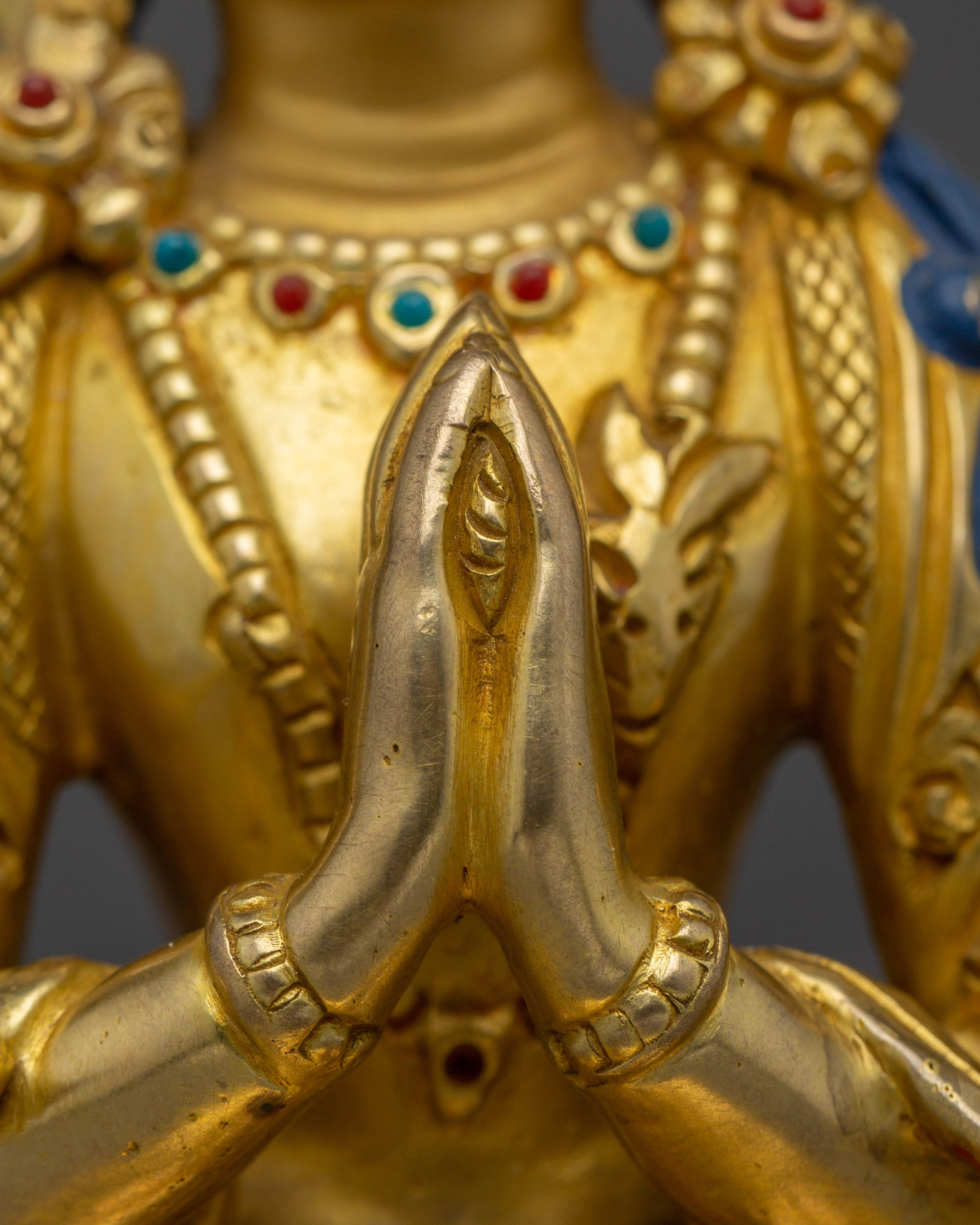 Compassion Deity Chenrezig Art | Gold-Gilded Peaceful Sculpture