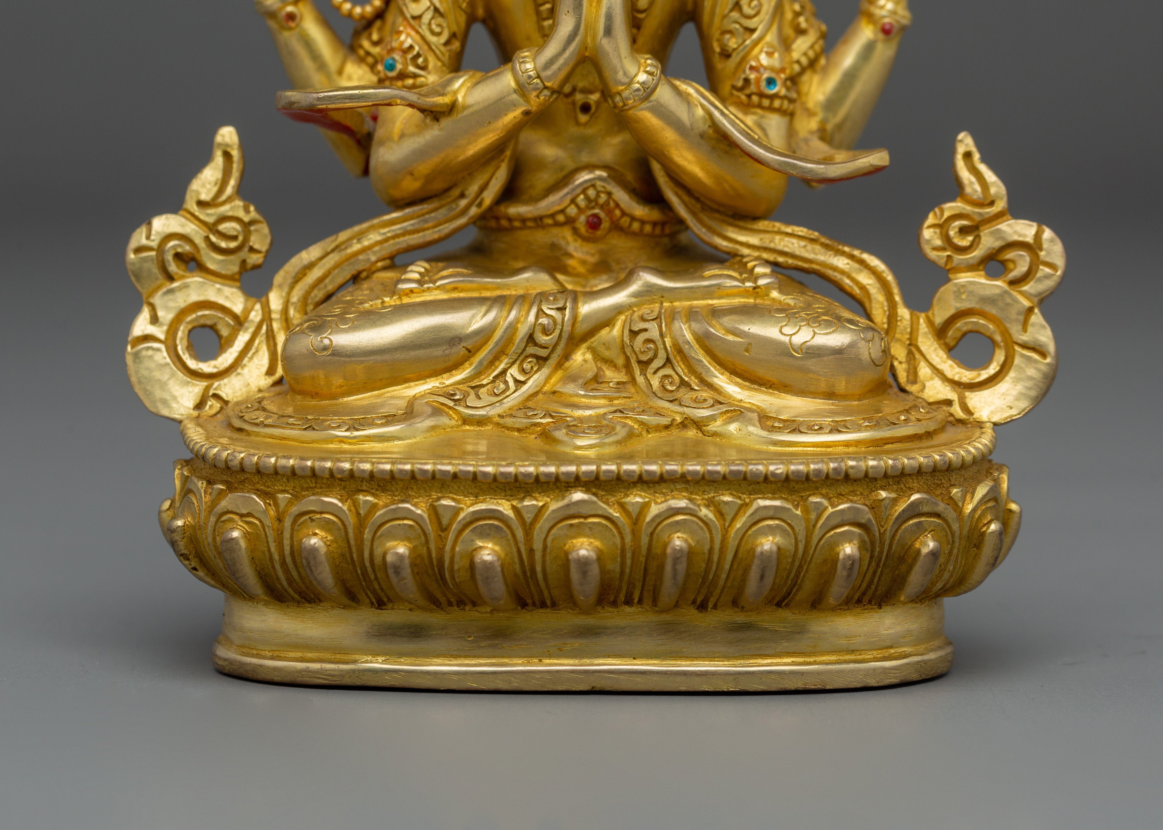 Compassion Deity Chenrezig Art | Gold-Gilded Peaceful Sculpture