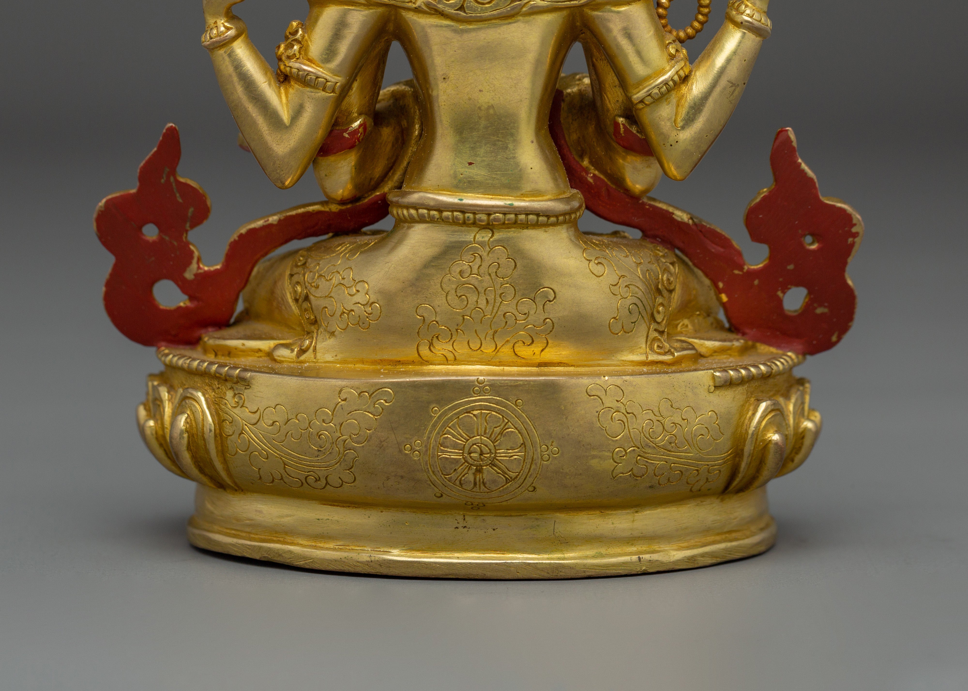 Compassion Deity Chenrezig Art | Gold-Gilded Peaceful Sculpture