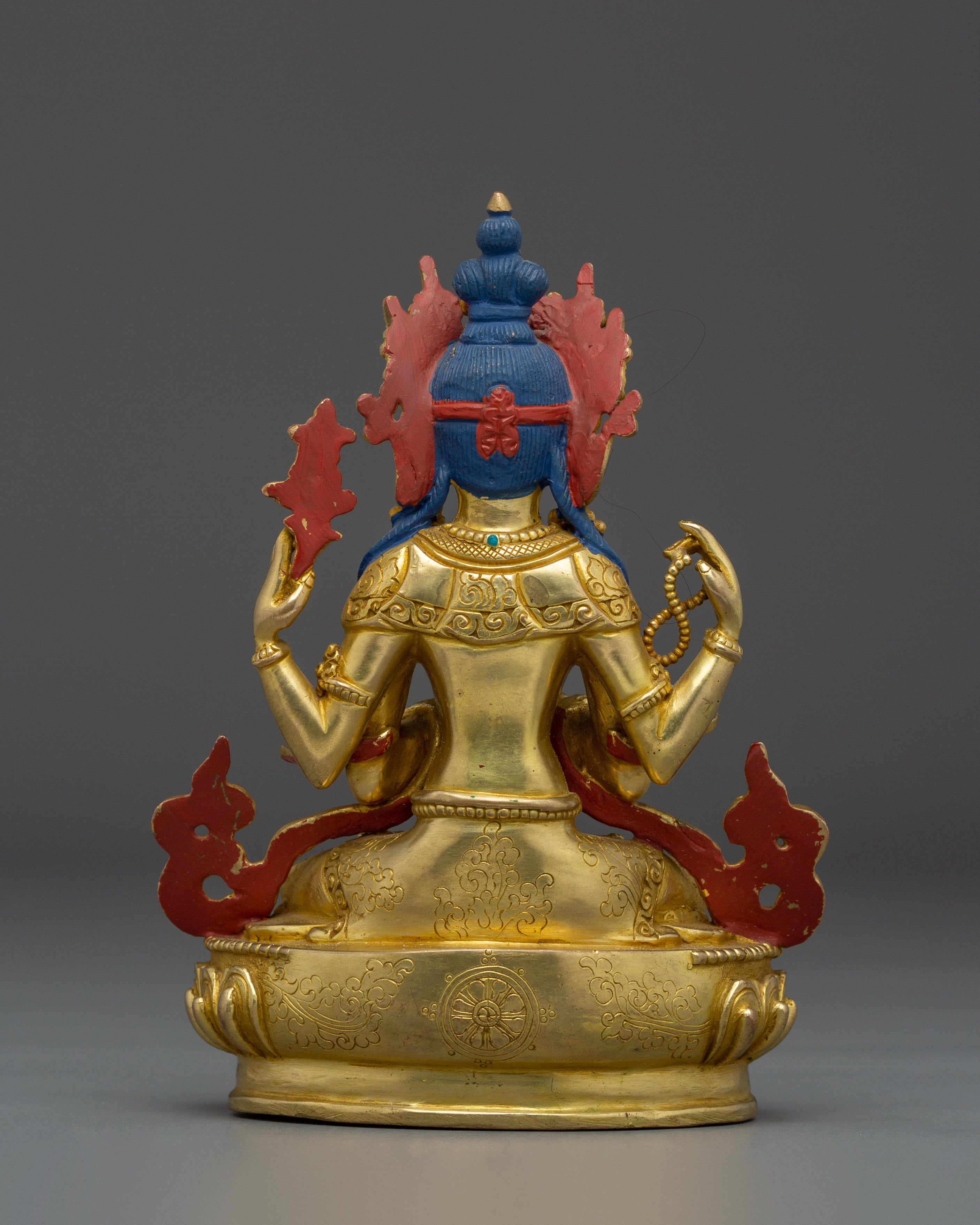 Compassion Deity Chenrezig Art | Gold-Gilded Peaceful Sculpture
