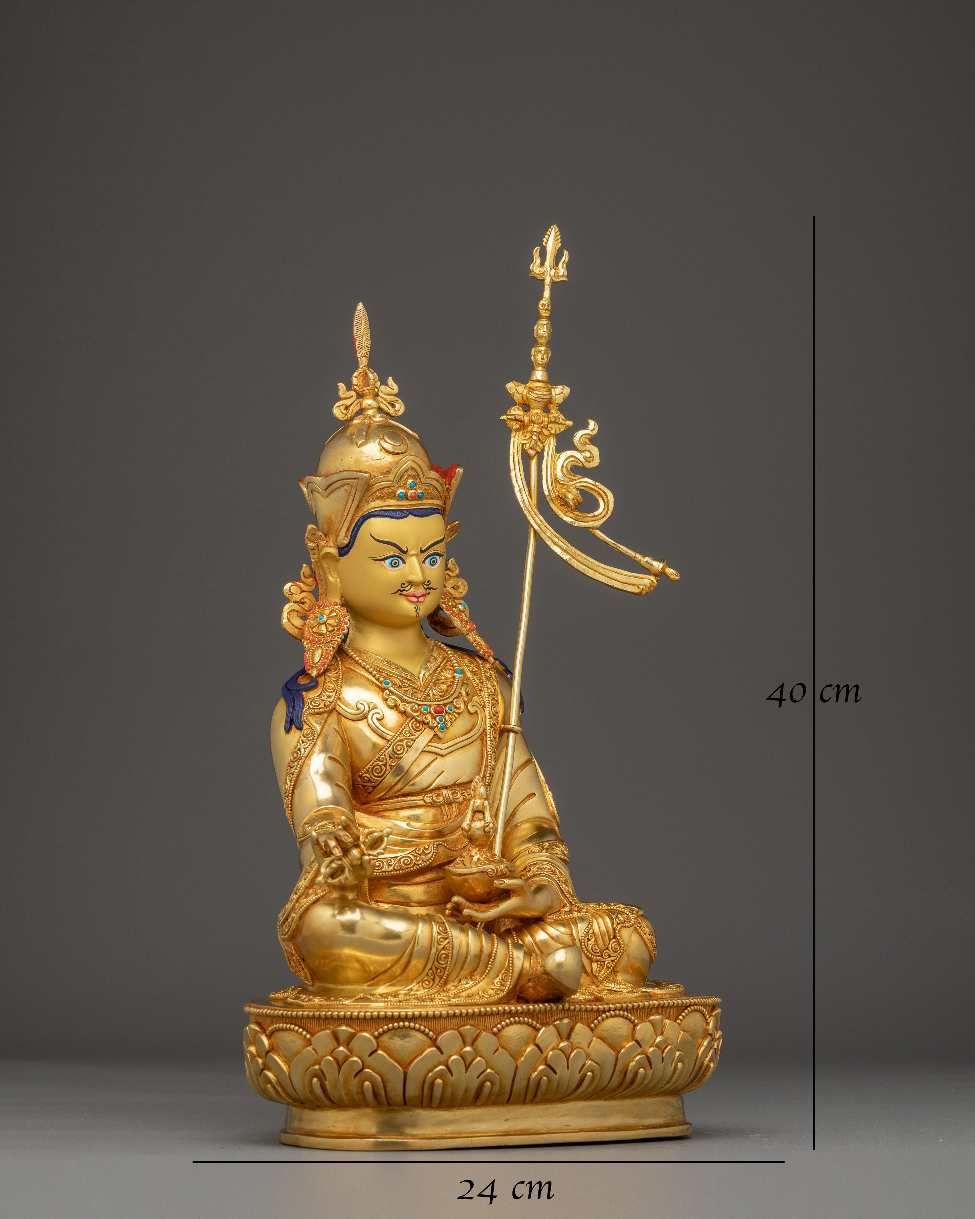 Guru Rinpoche Statue in 24K Gold with Gemstones 