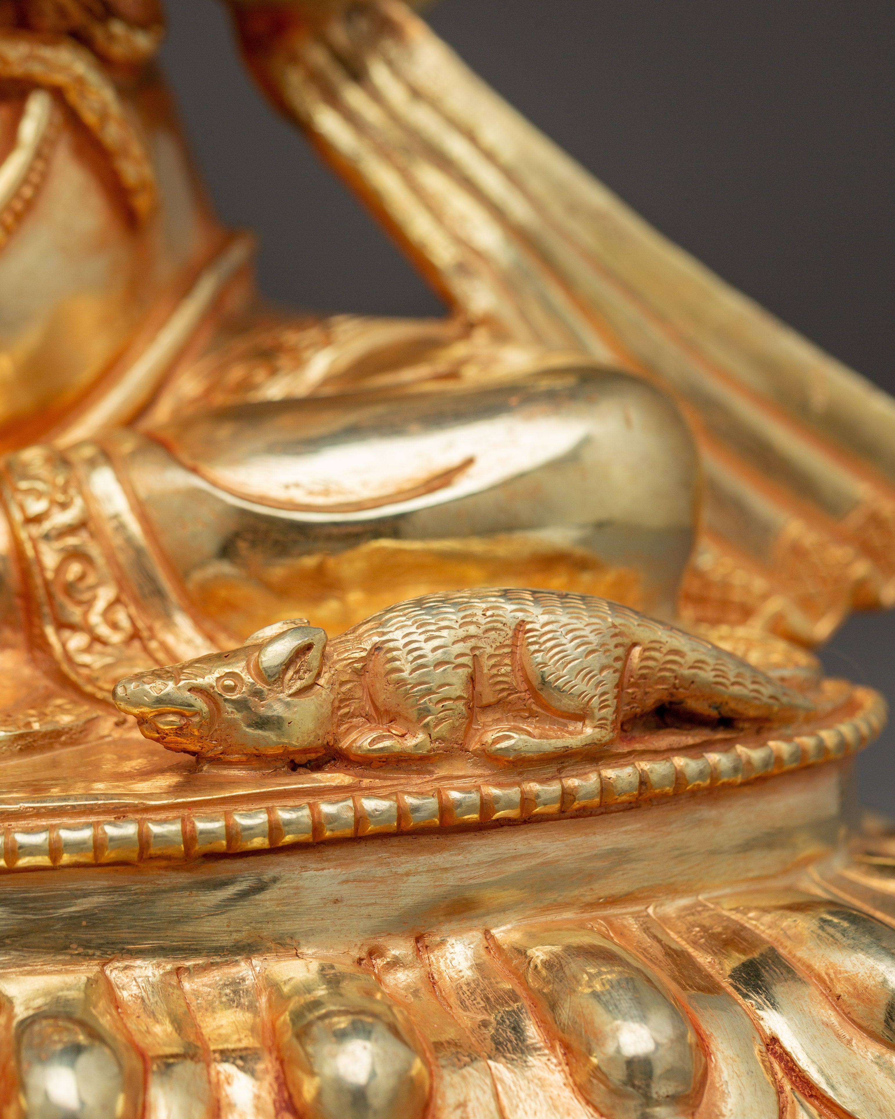 Ganesh Statue 24K Gold Gilded | Copper Sculpture with Gemstones