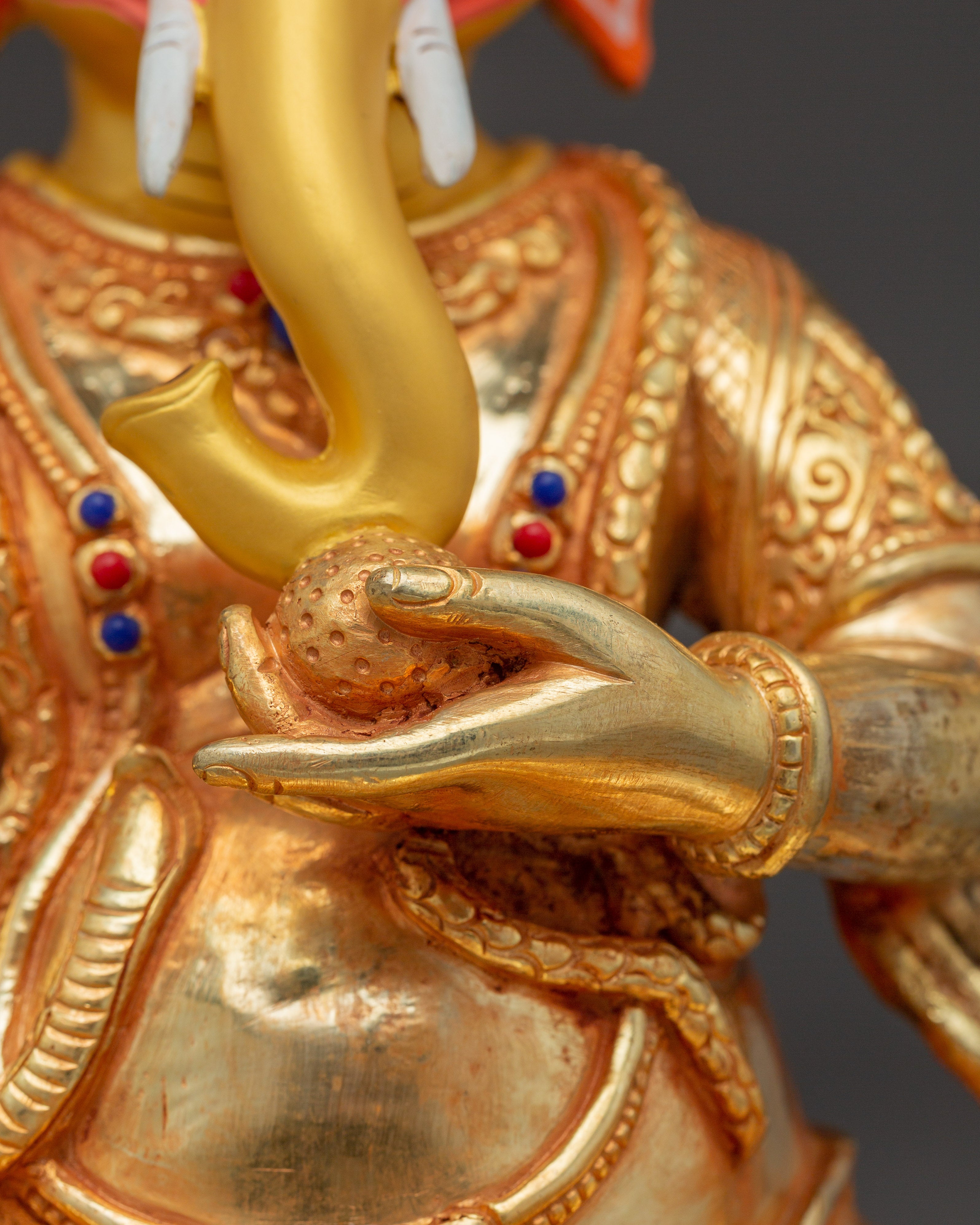 Ganesh Statue 24K Gold Gilded | Copper Sculpture with Gemstones