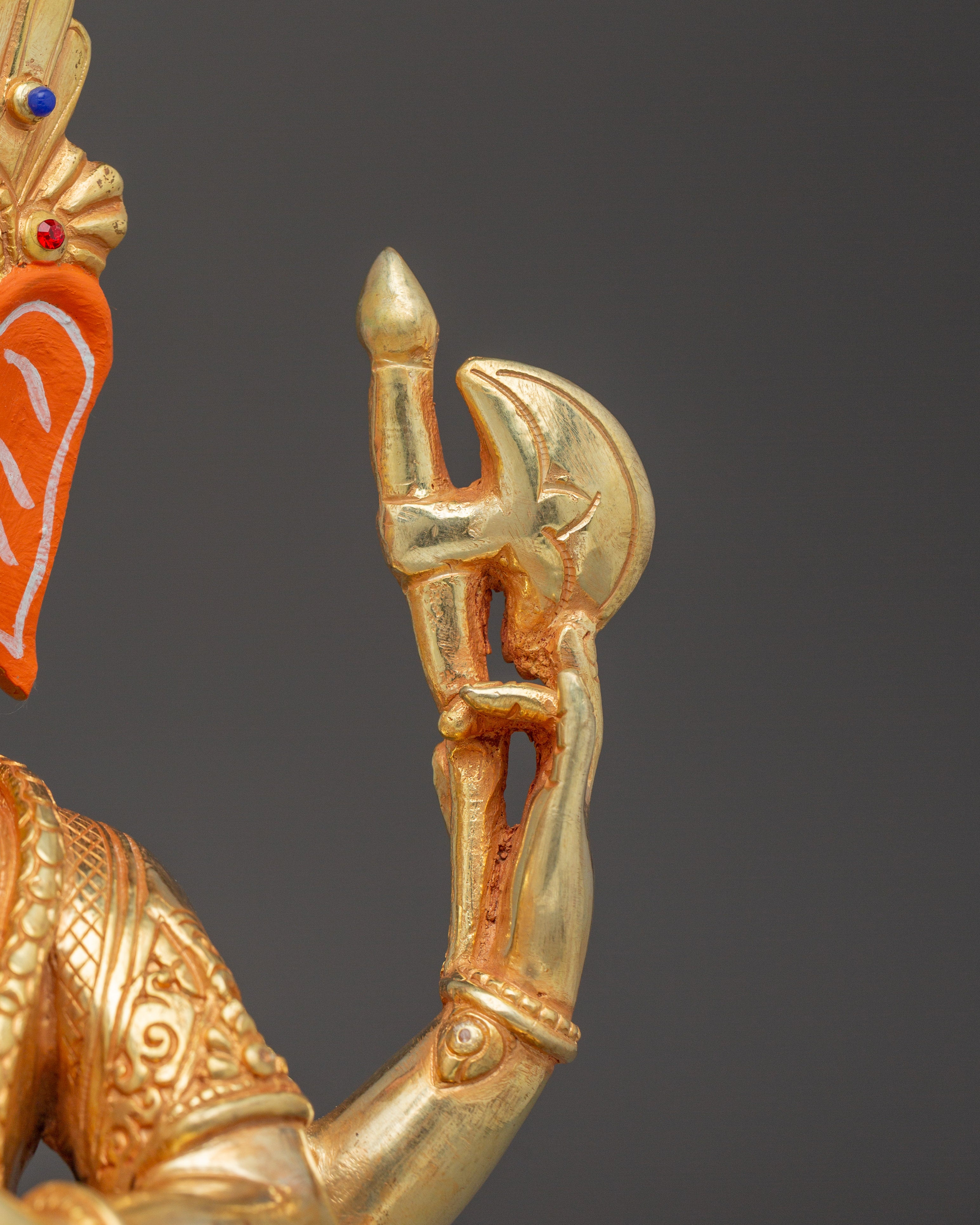 Ganesh Statue 24K Gold Gilded | Copper Sculpture with Gemstones