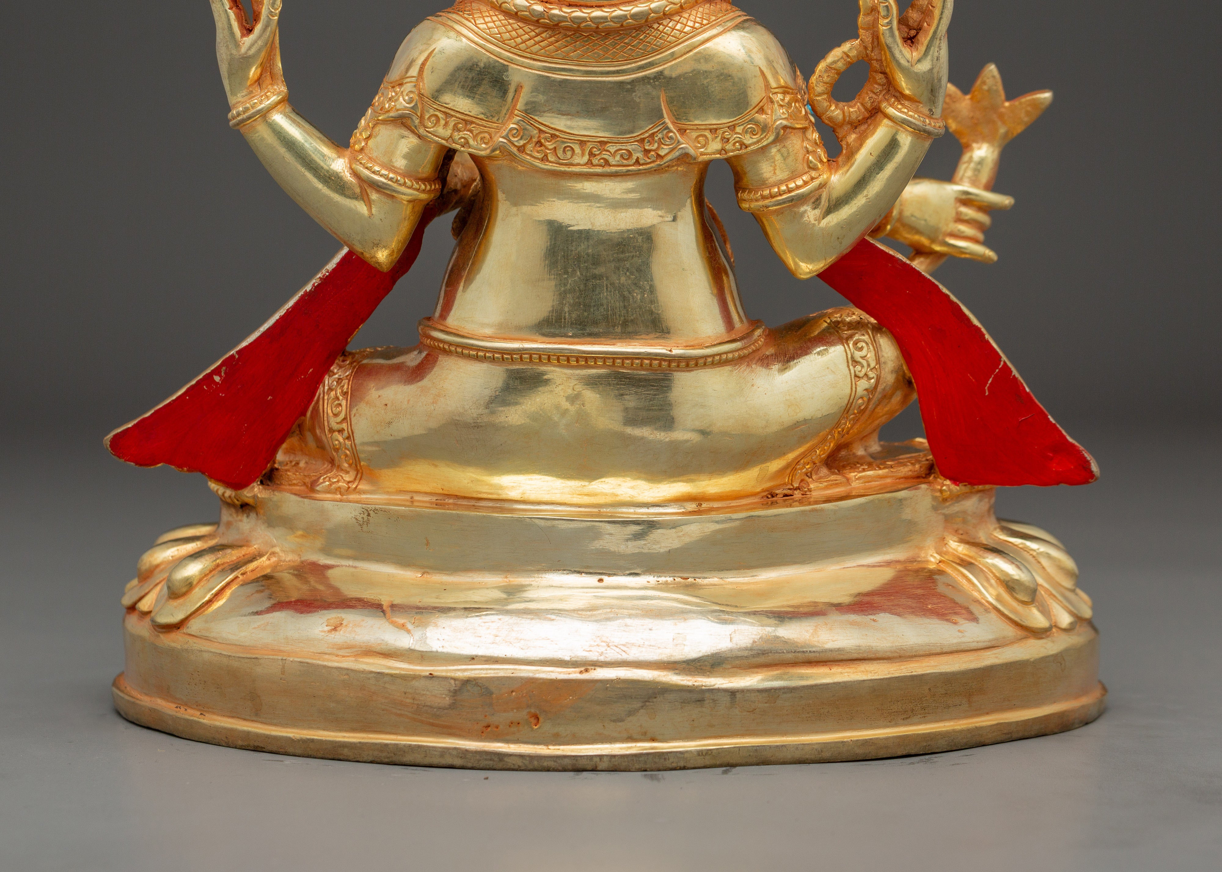 Ganesh Statue 24K Gold Gilded | Copper Sculpture with Gemstones