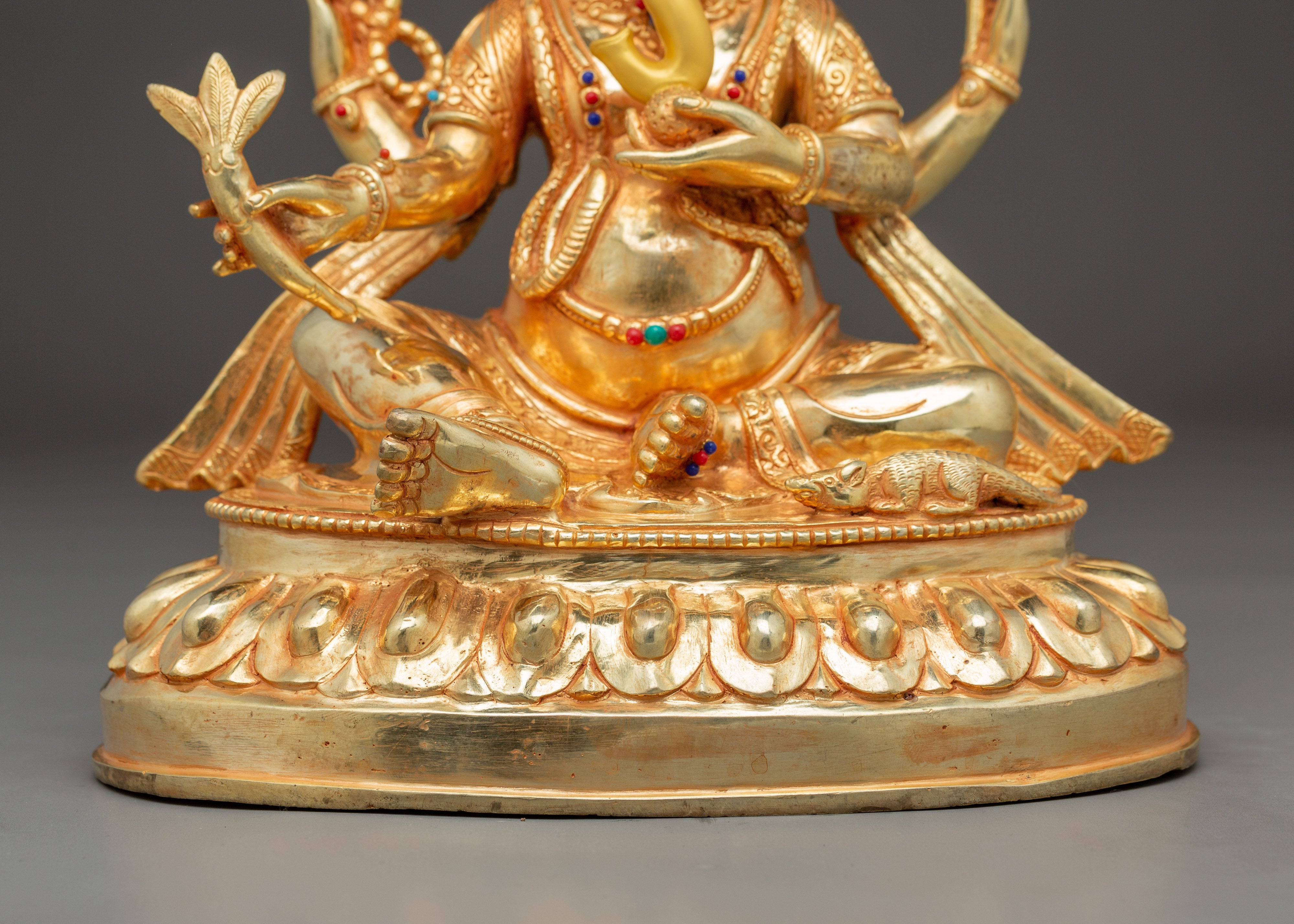 Ganesh Statue 24K Gold Gilded | Copper Sculpture with Gemstones