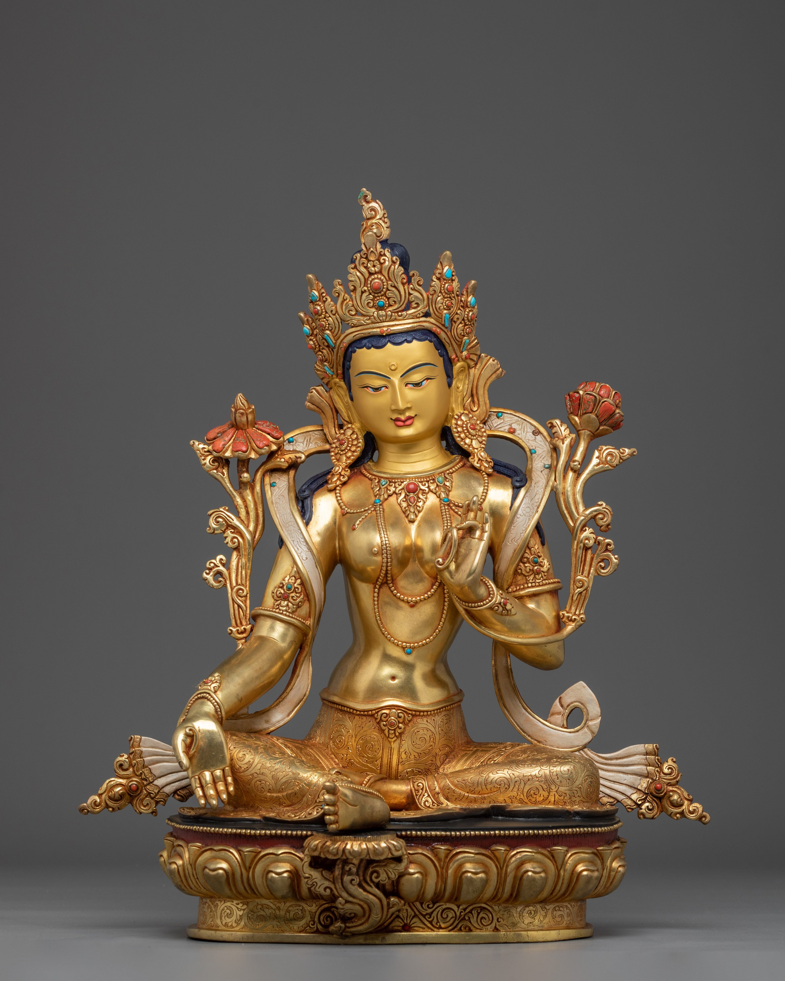 24K Gold Gilded Bodhisattva Set | Copper, and Gemstones