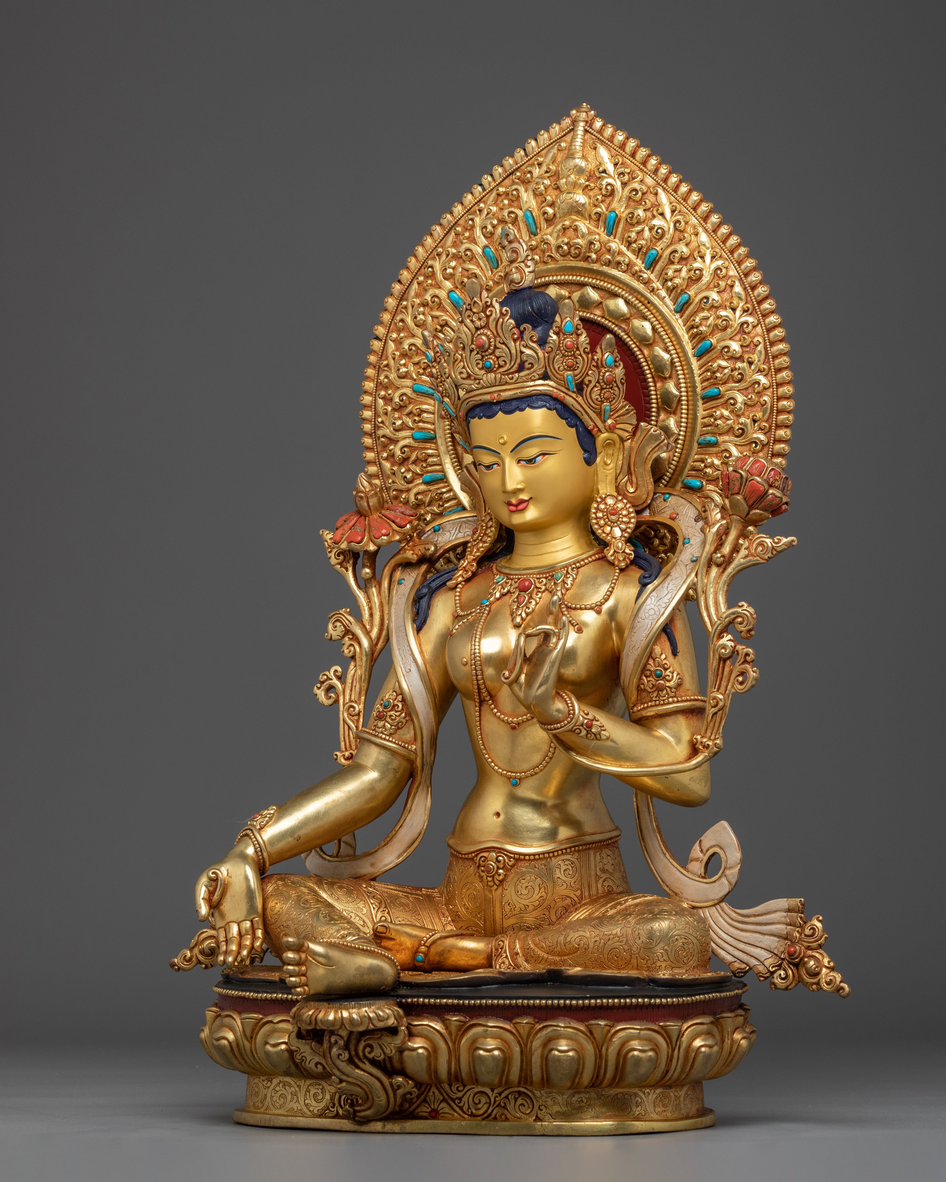24K Gold Gilded Bodhisattva Set | Copper, and Gemstones