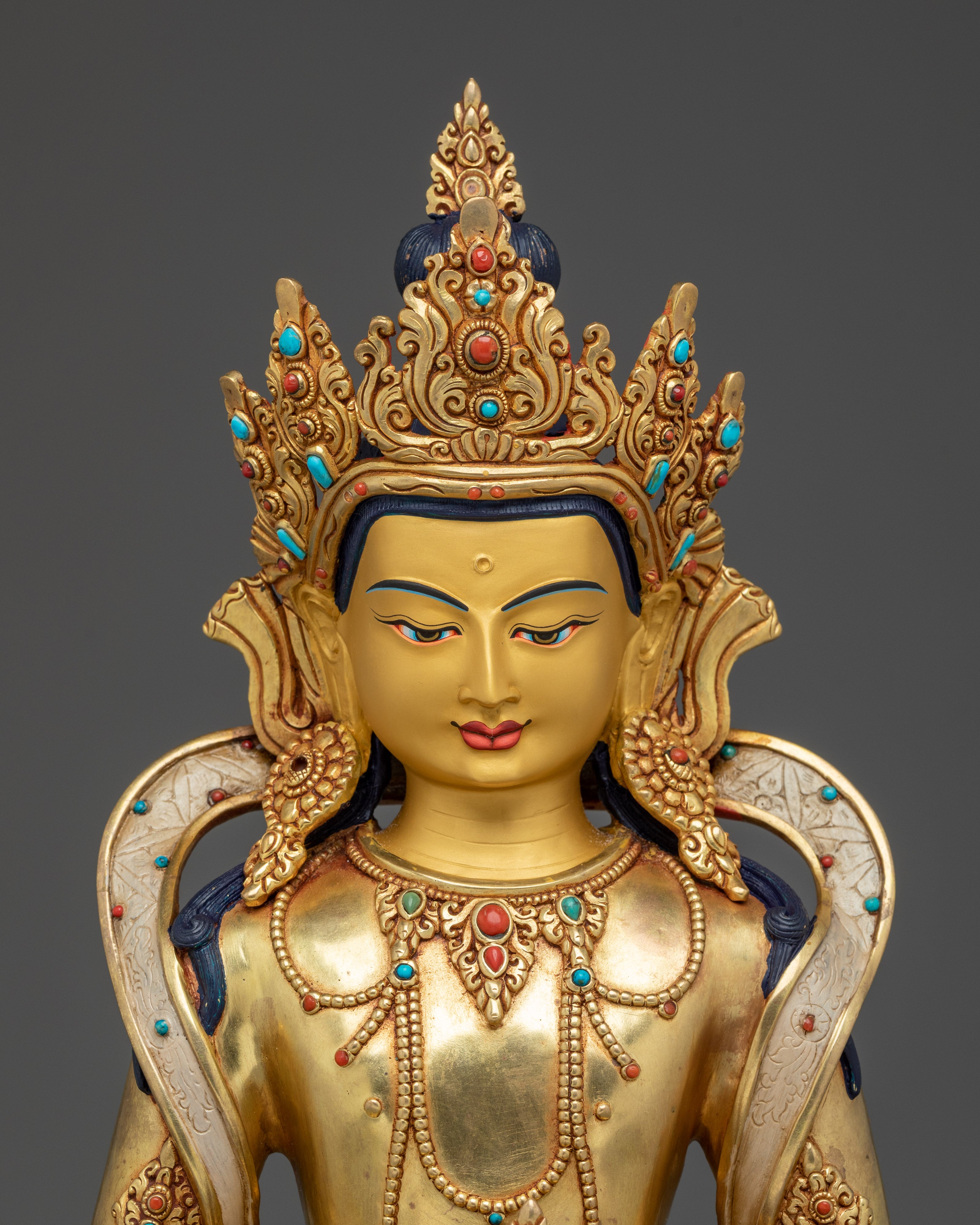 24K Gold Gilded Bodhisattva Set | Copper, and Gemstones
