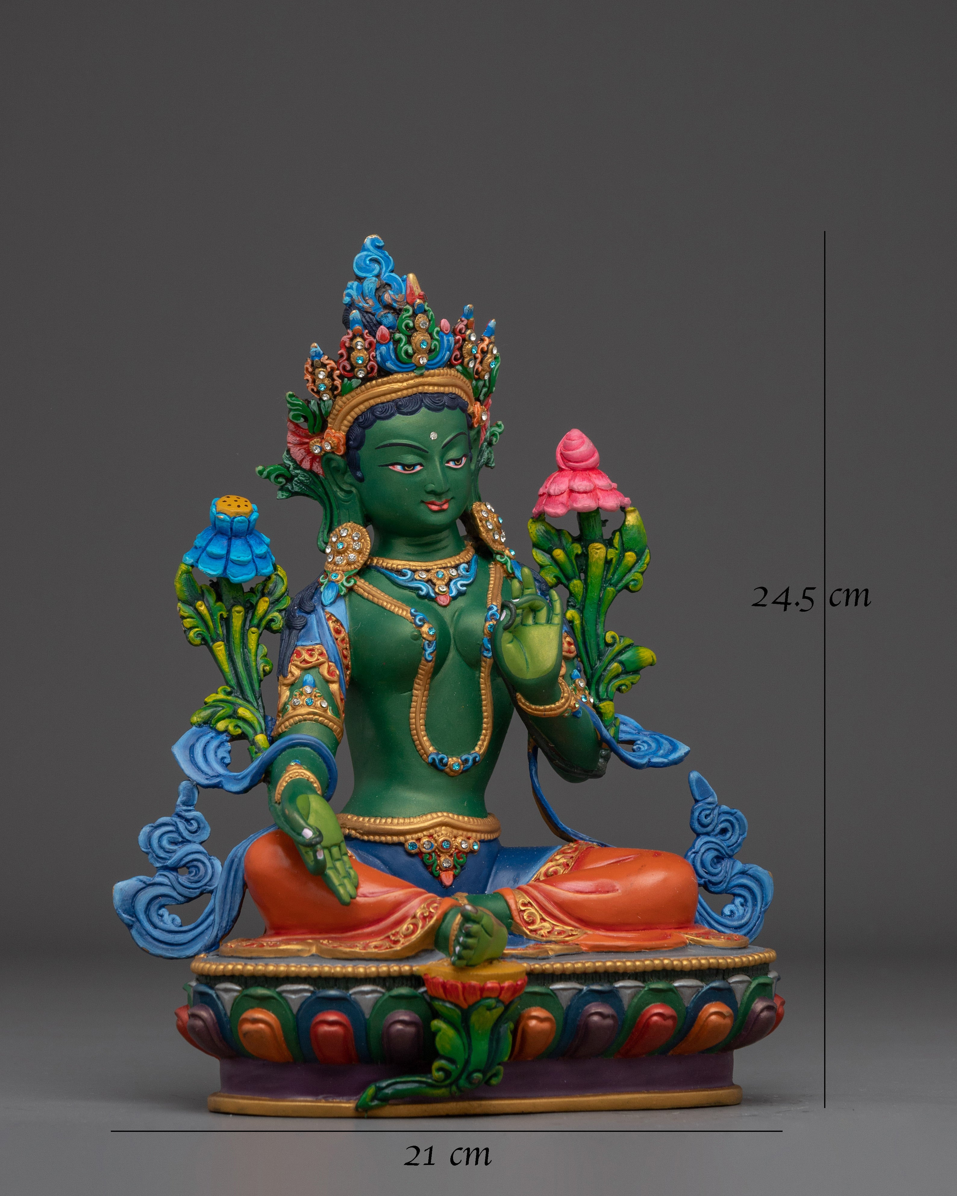 Green Tara Gold with Acrylic Details Statue
