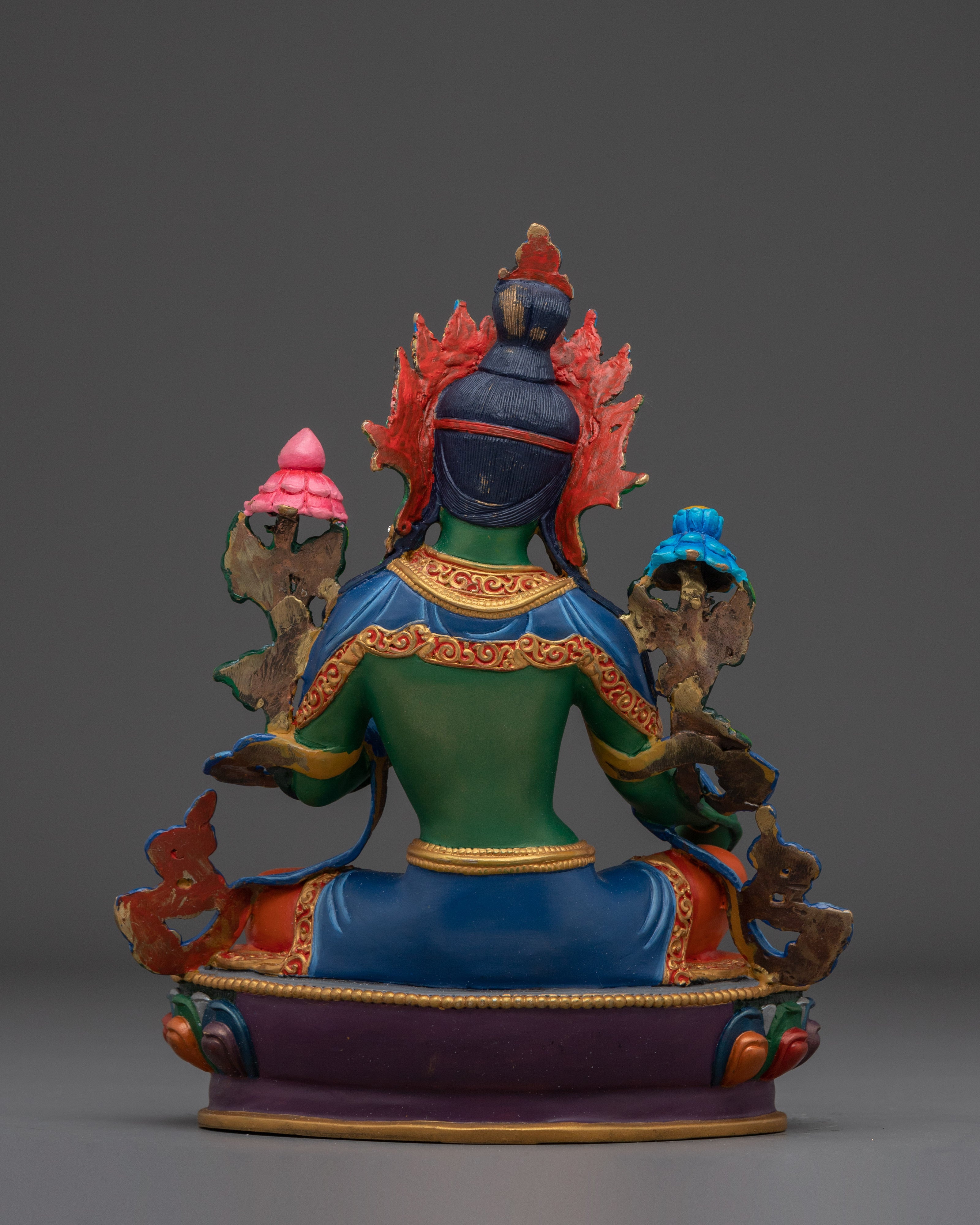 Green Tara Gold with Acrylic Details Statue | Copper Art for Compassion and Protection