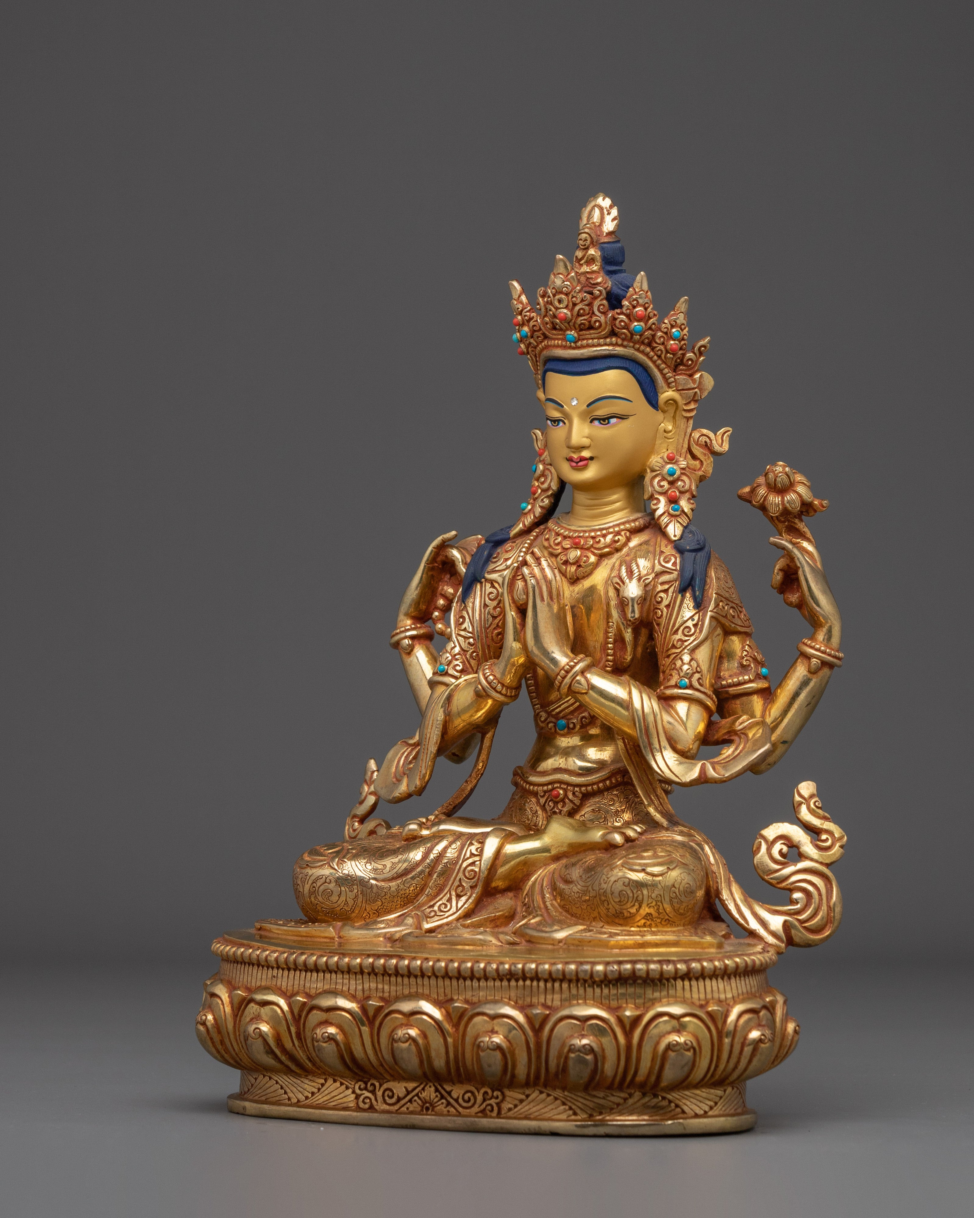 Chenrezig, Guardian of Love and Light | Tibetan Gold Gilded Statue