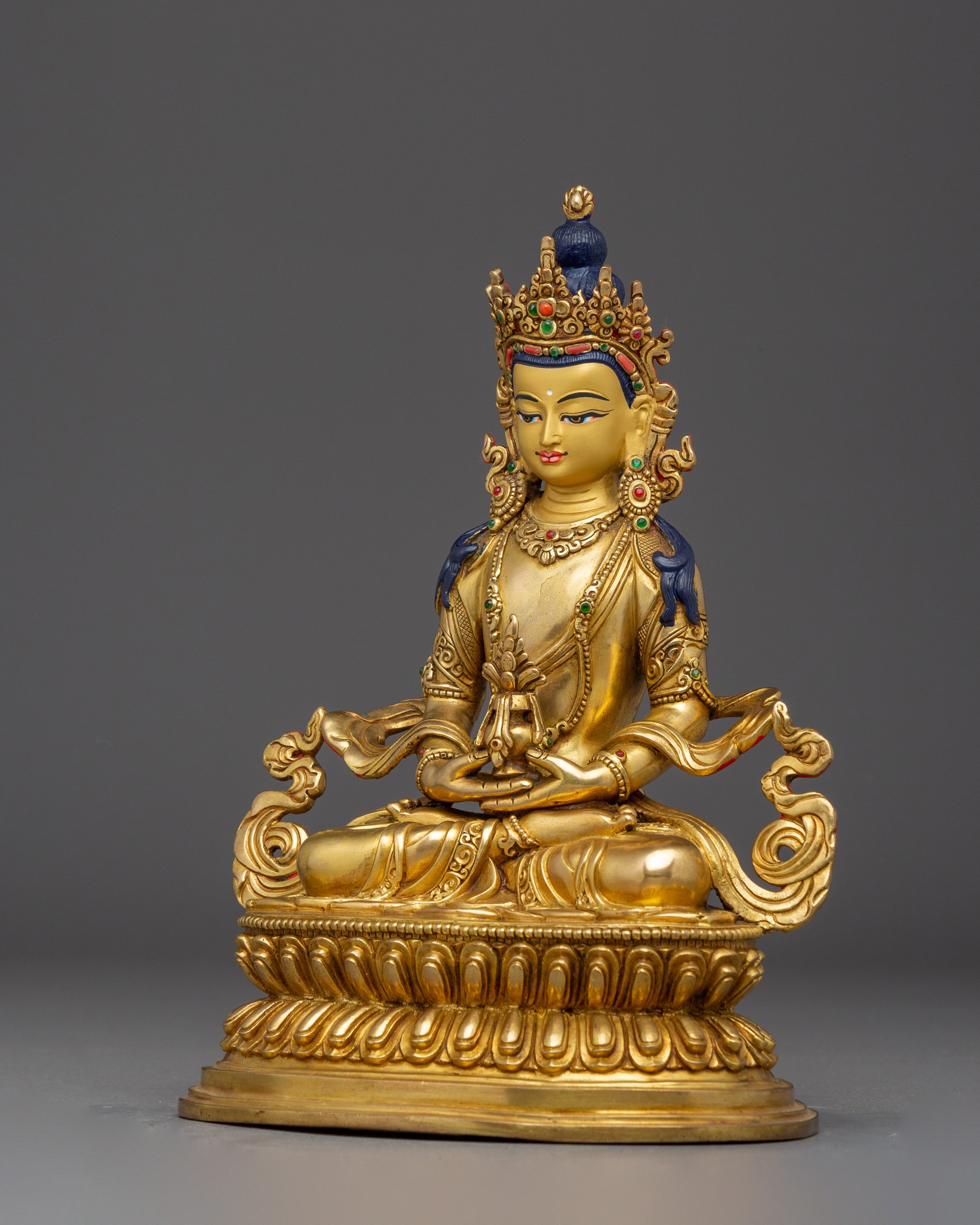 Amitayus Copper Statue and Gemstones | Handcrafted for Meditation & Spiritual Home Decor