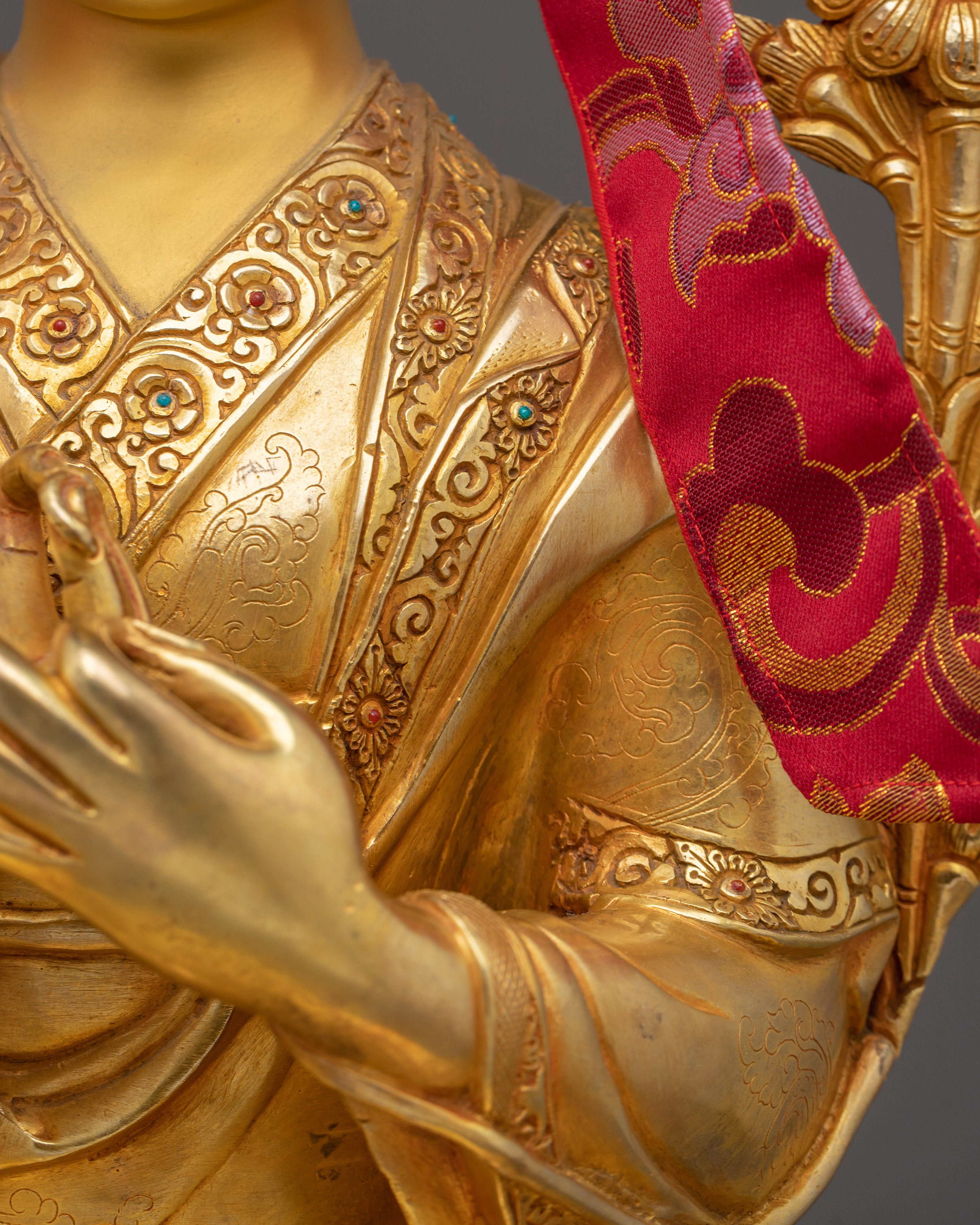 Buddhist Guru Tshongkhapa Statue | Golden Handmade Sculpture