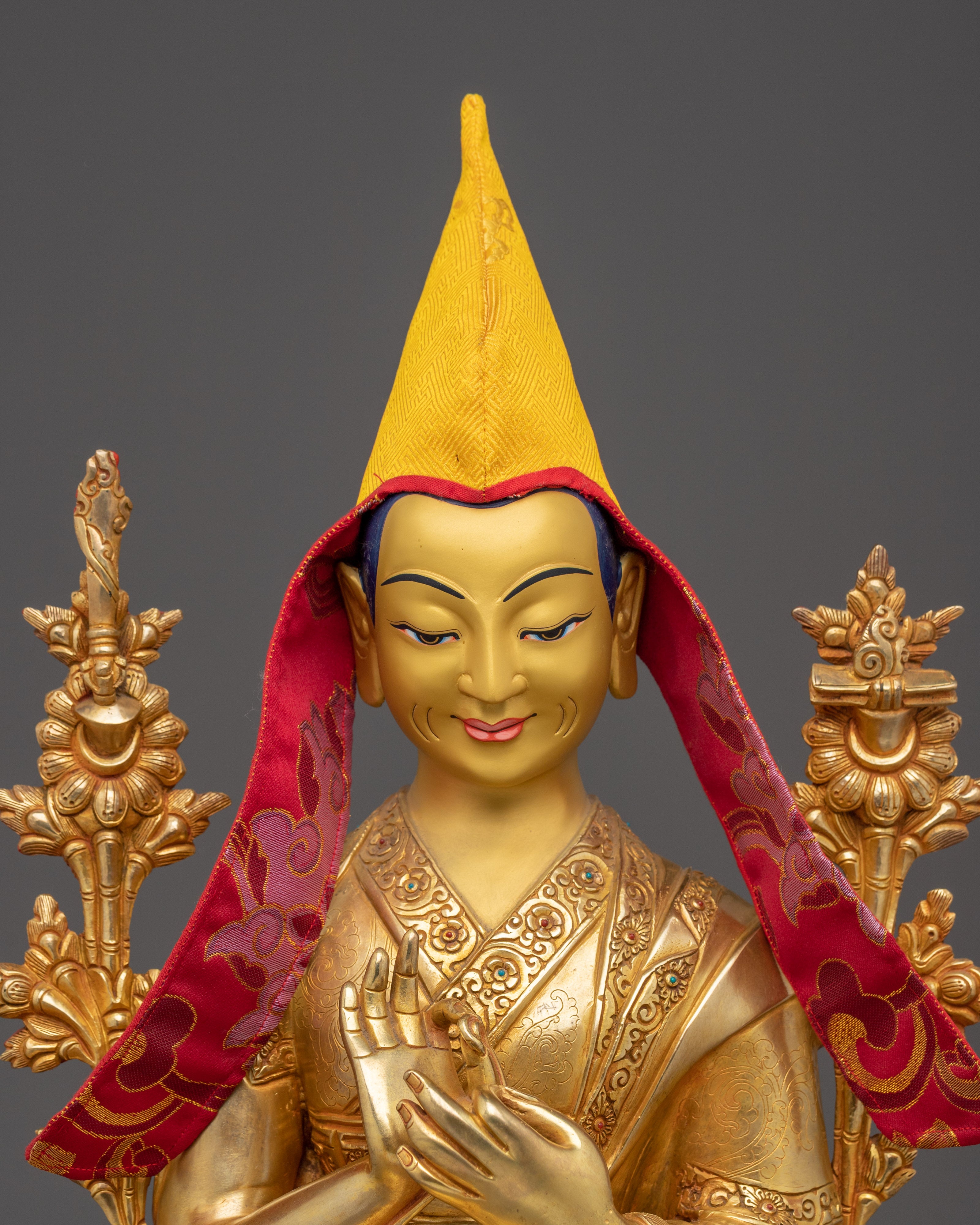 Buddhist Guru Tshongkhapa Statue | Golden Handmade Sculpture