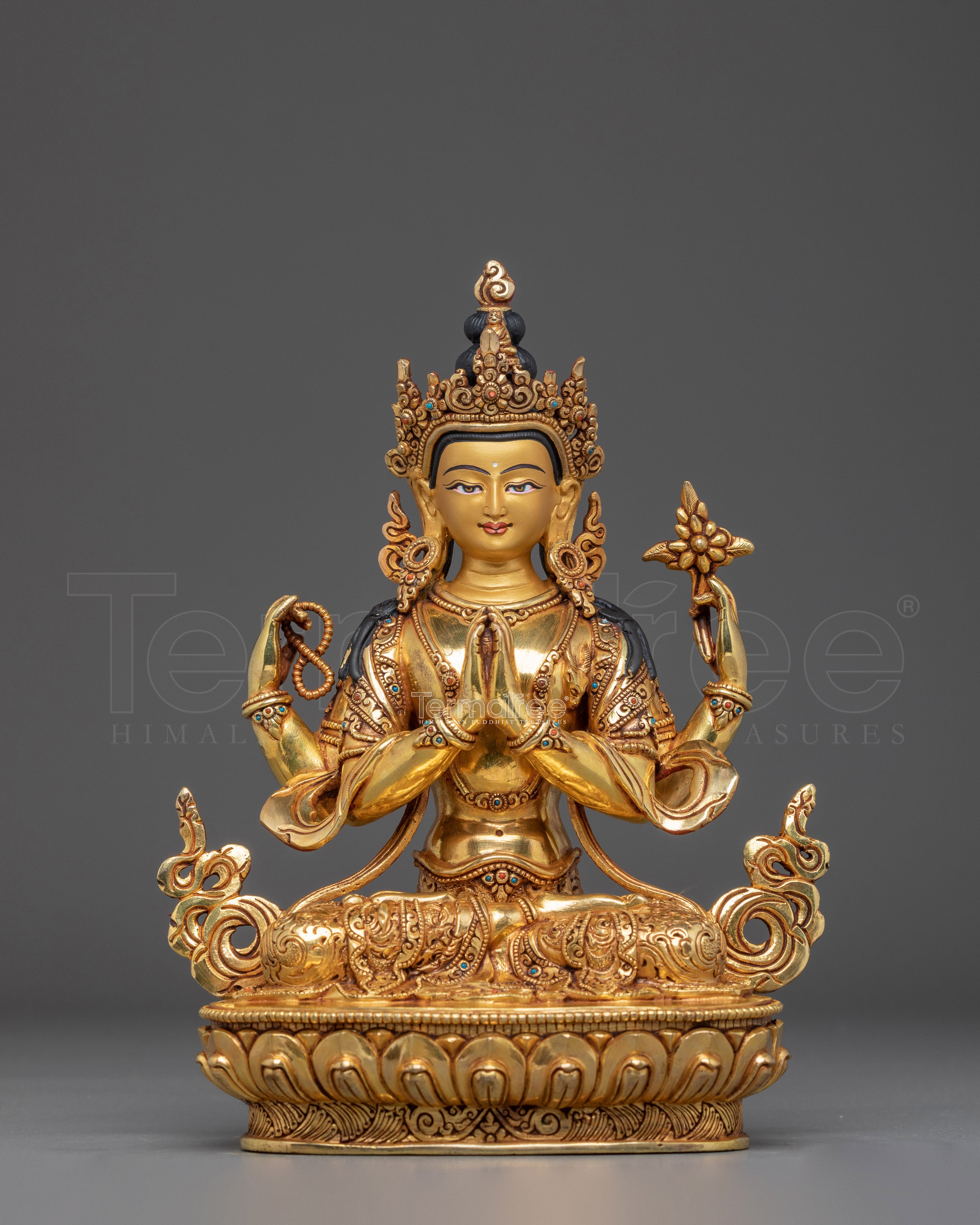 23.5cm Copper Statue of Bodhisattva Chenrezig