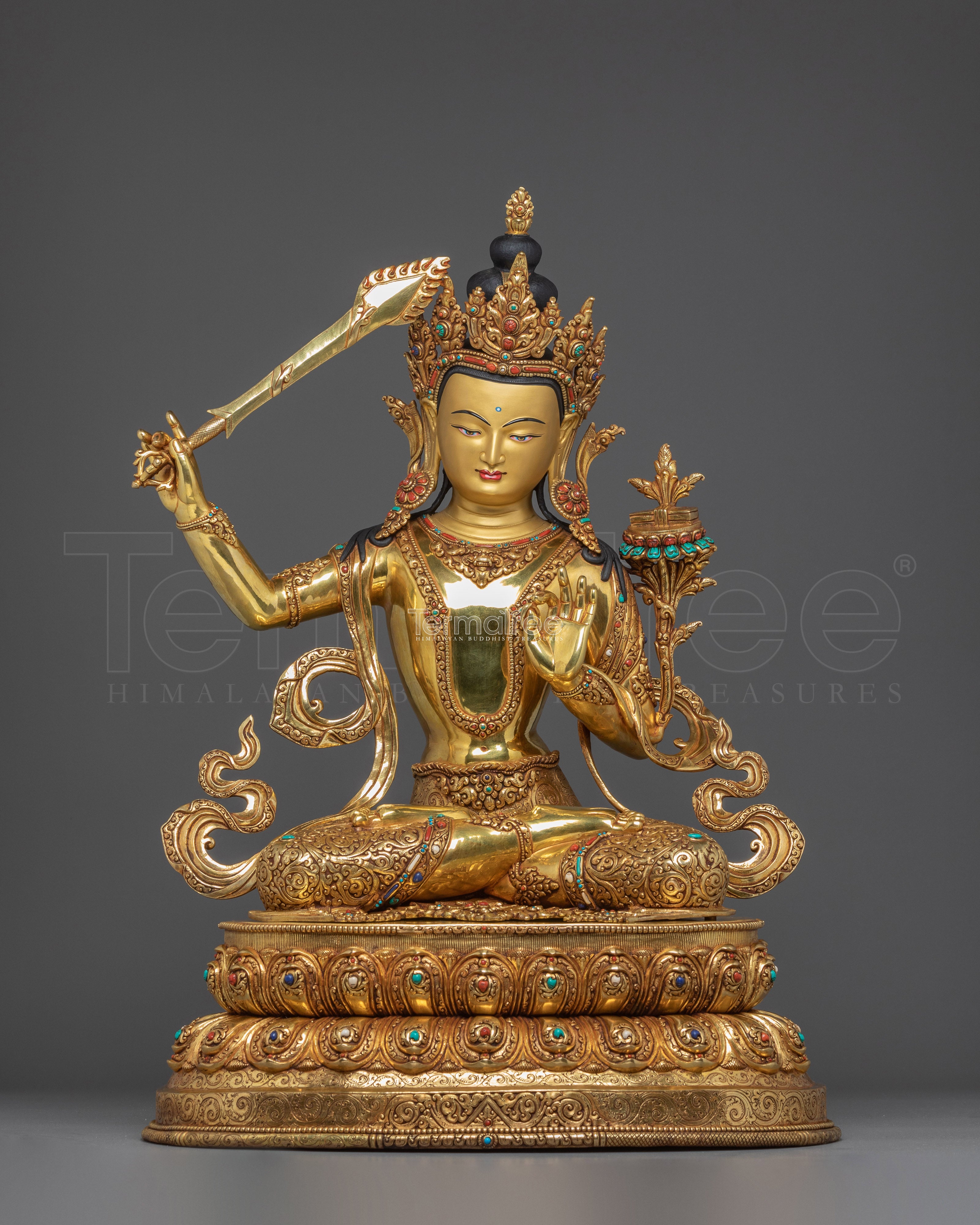 Statue of Bodhisattva Manjushri - 67.5cm Handmade Copper Statue