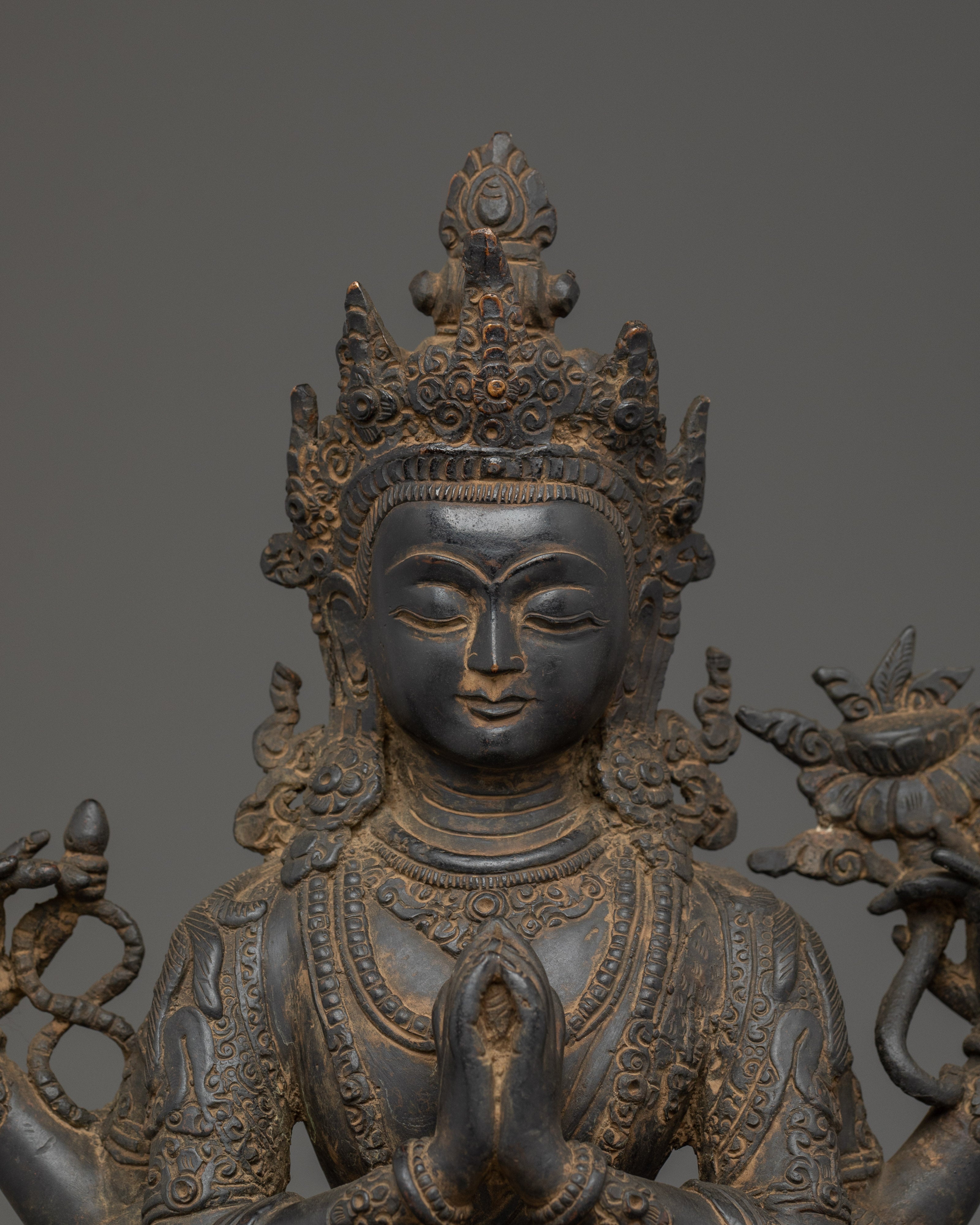 29.5cm Chenrezig Copper Statue | Bodhisattva of Compassion