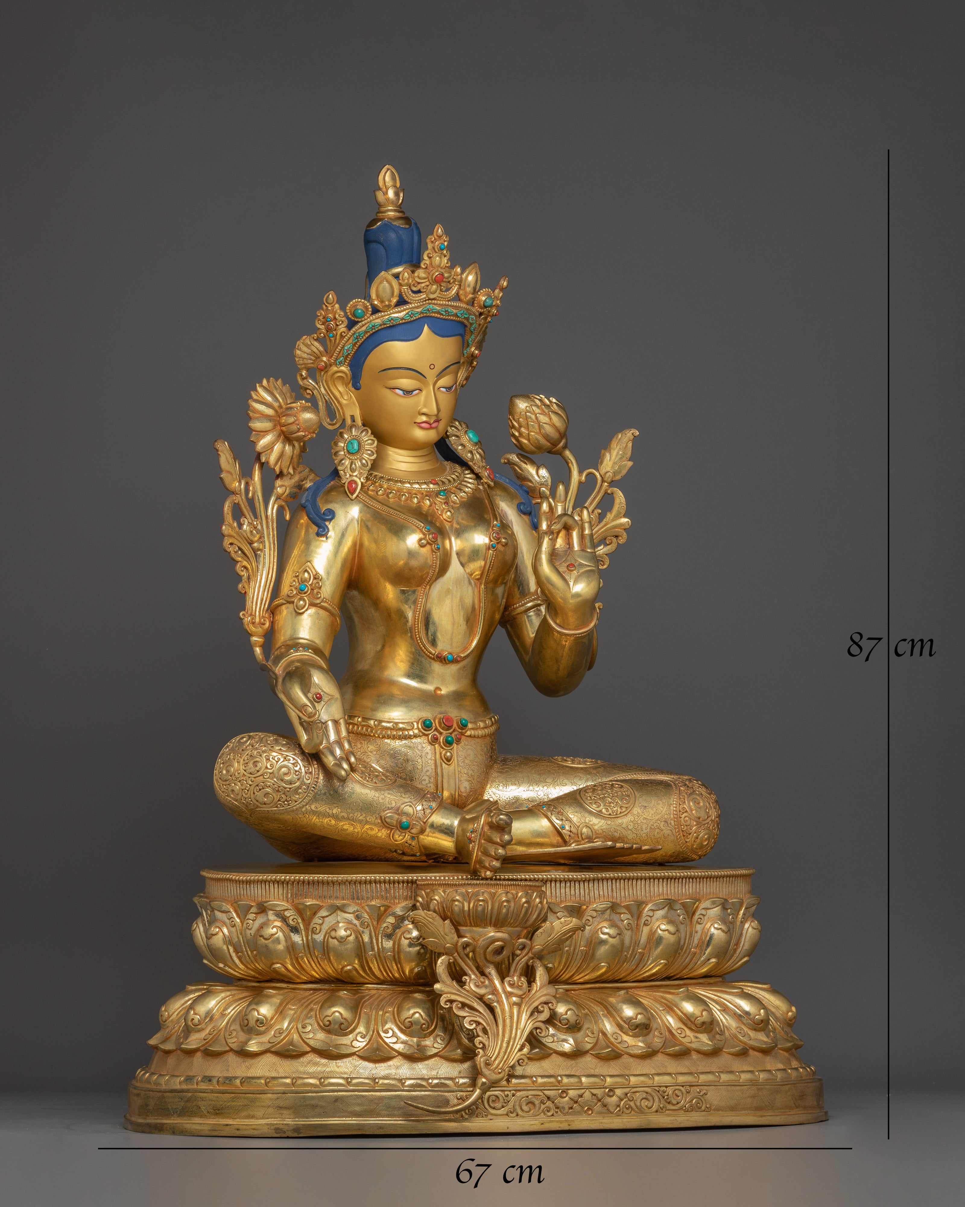 Golden Green Tara Statue: Mother of Compassiona and Liberation 