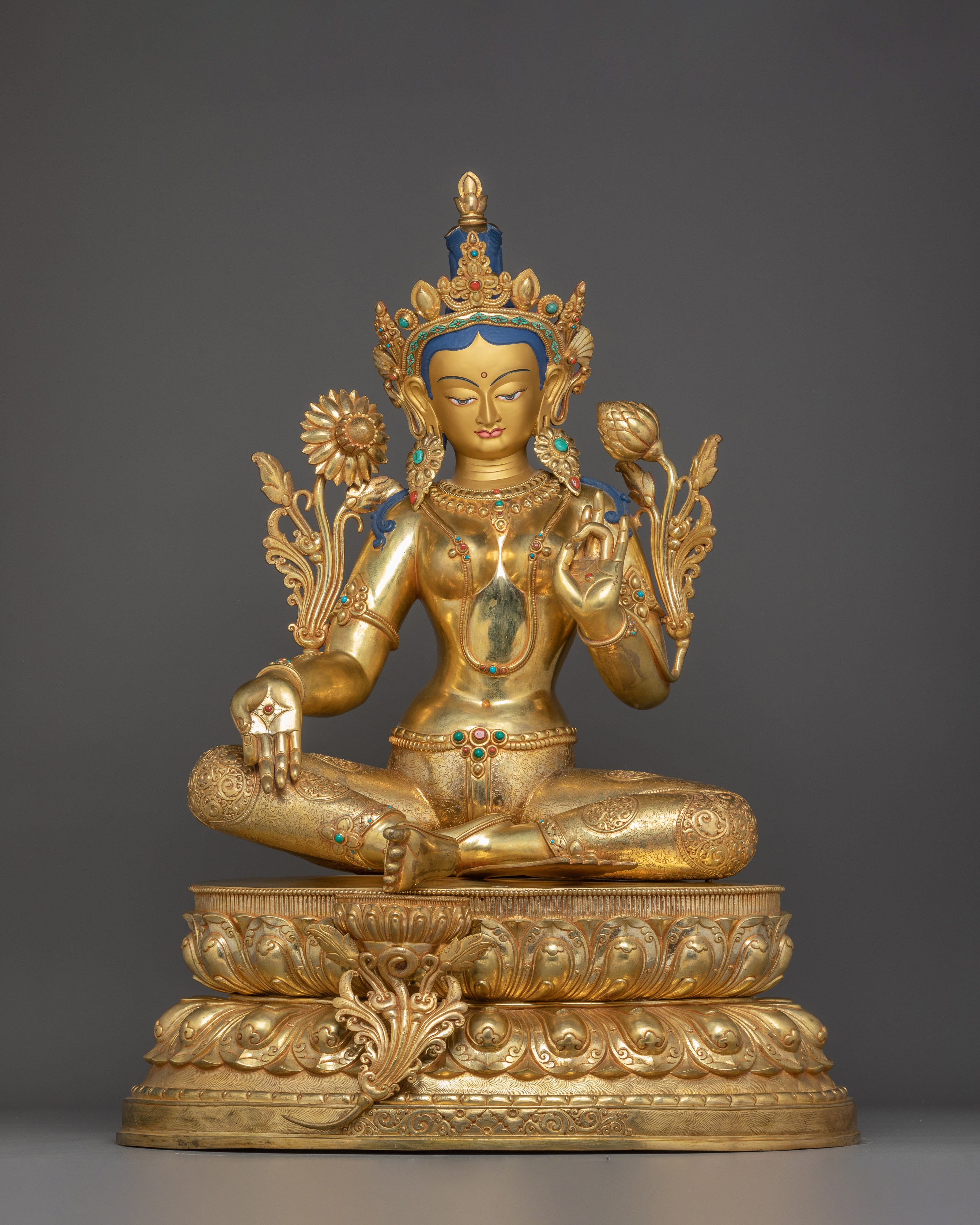 Golden Green Tara Statue: Mother of Compassiona and Liberation 