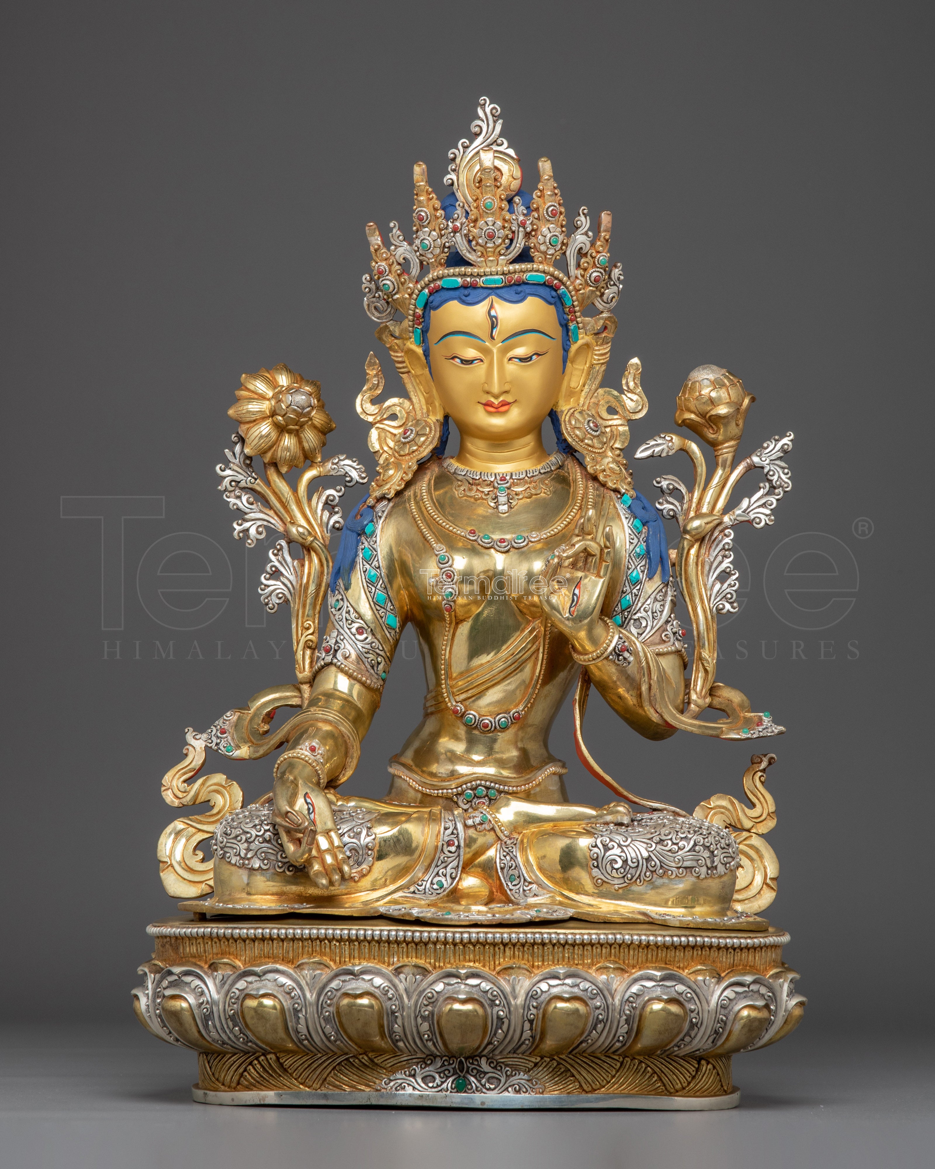 Handmade Golden Statue of Sita Tara | White Tara - Tibetan Healing Deity