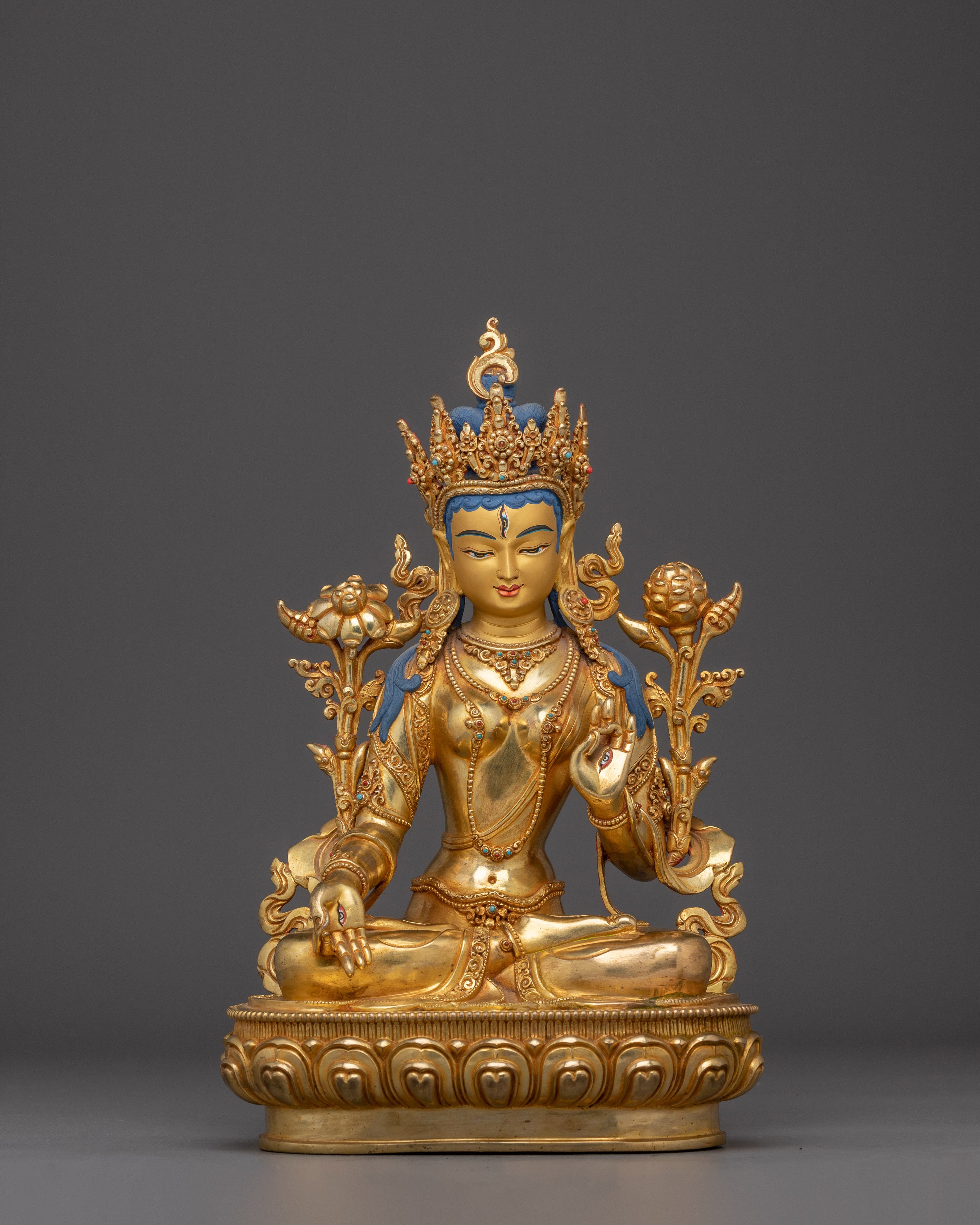 Traditional Golden White Tara Art: Tibetan Healing Deity