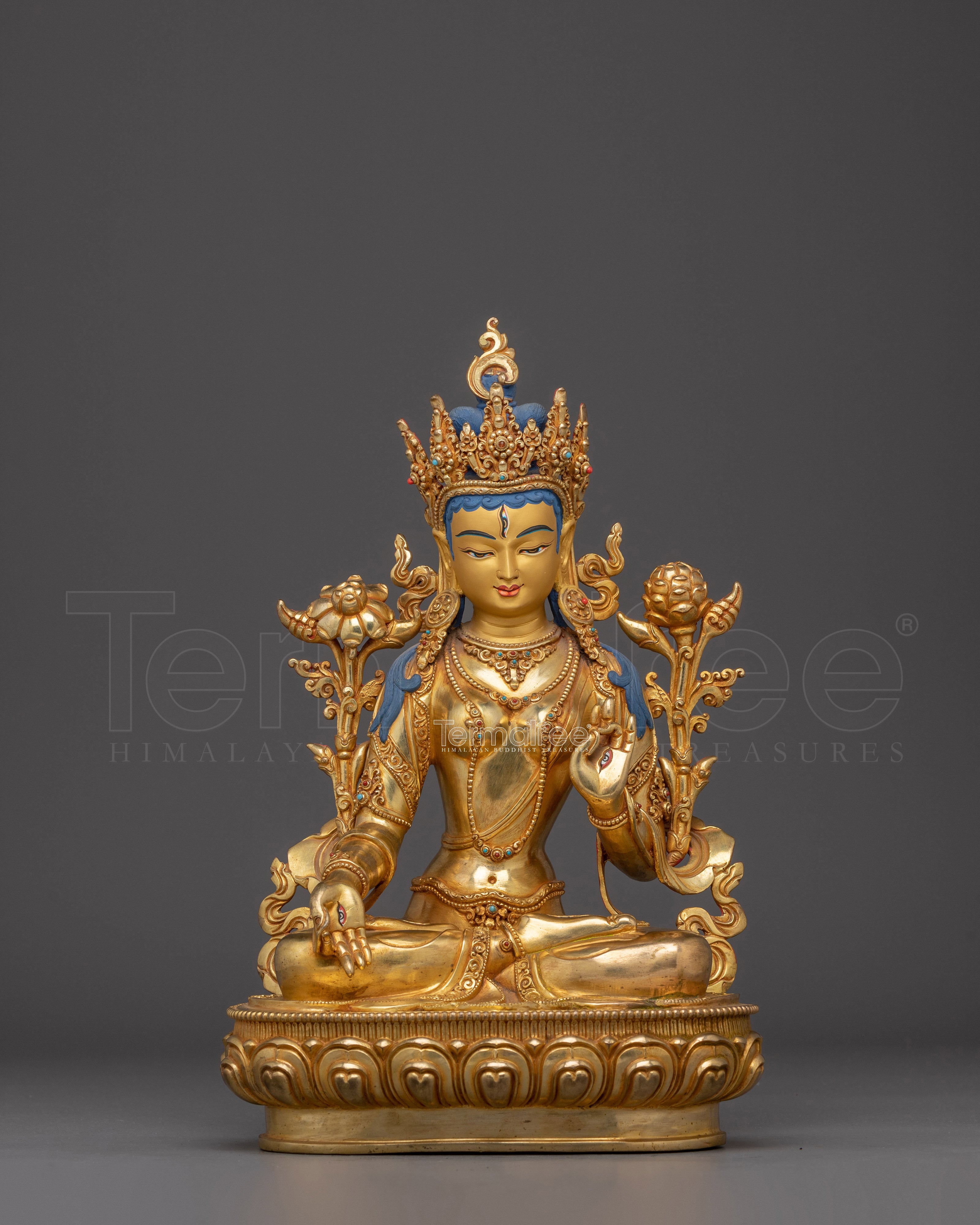 Traditional Golden White Tara Art: Tibetan Healing Deity