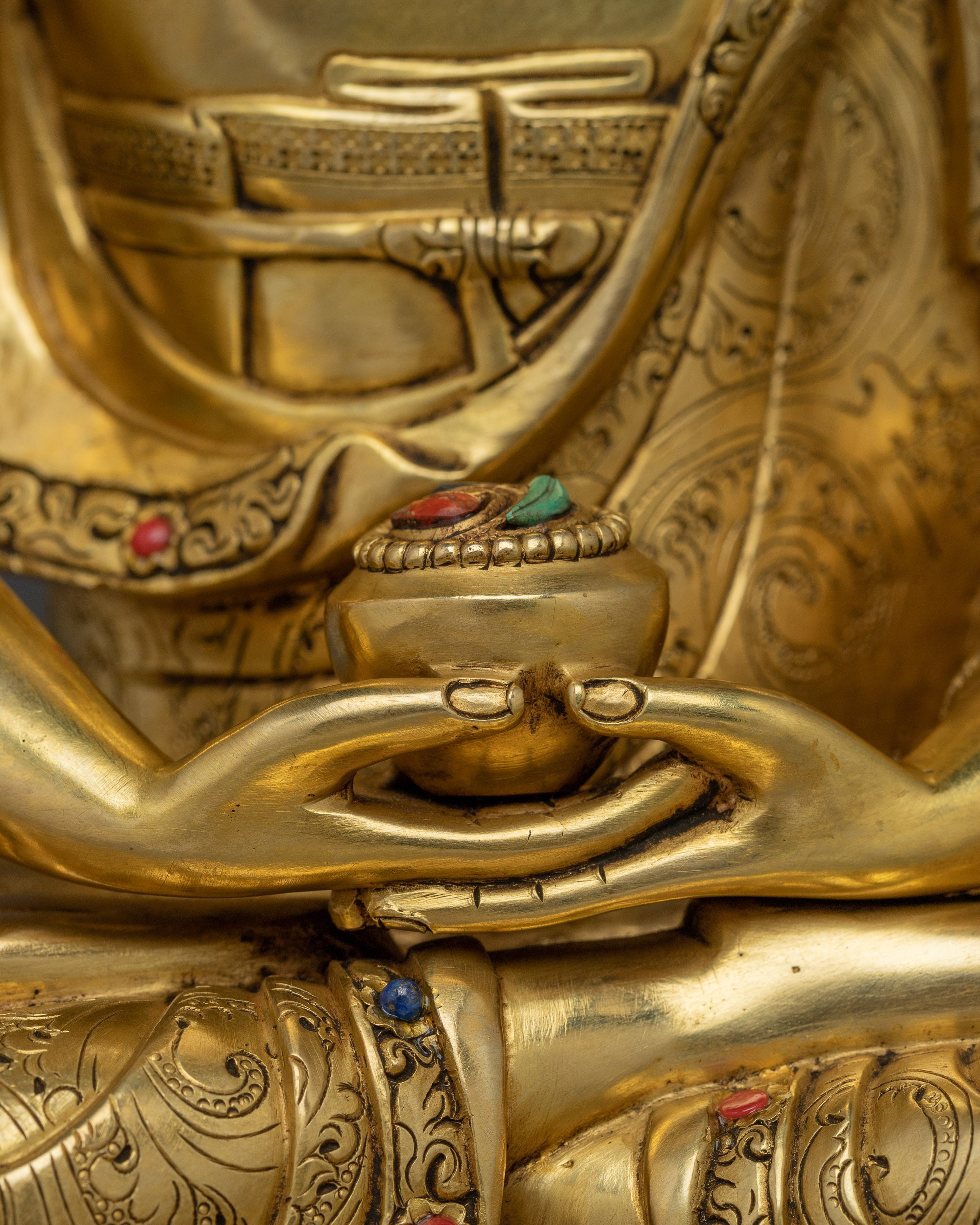 Gold Gilded Amitabha Buddha Artwork | Handcrafted Himalayan Statue