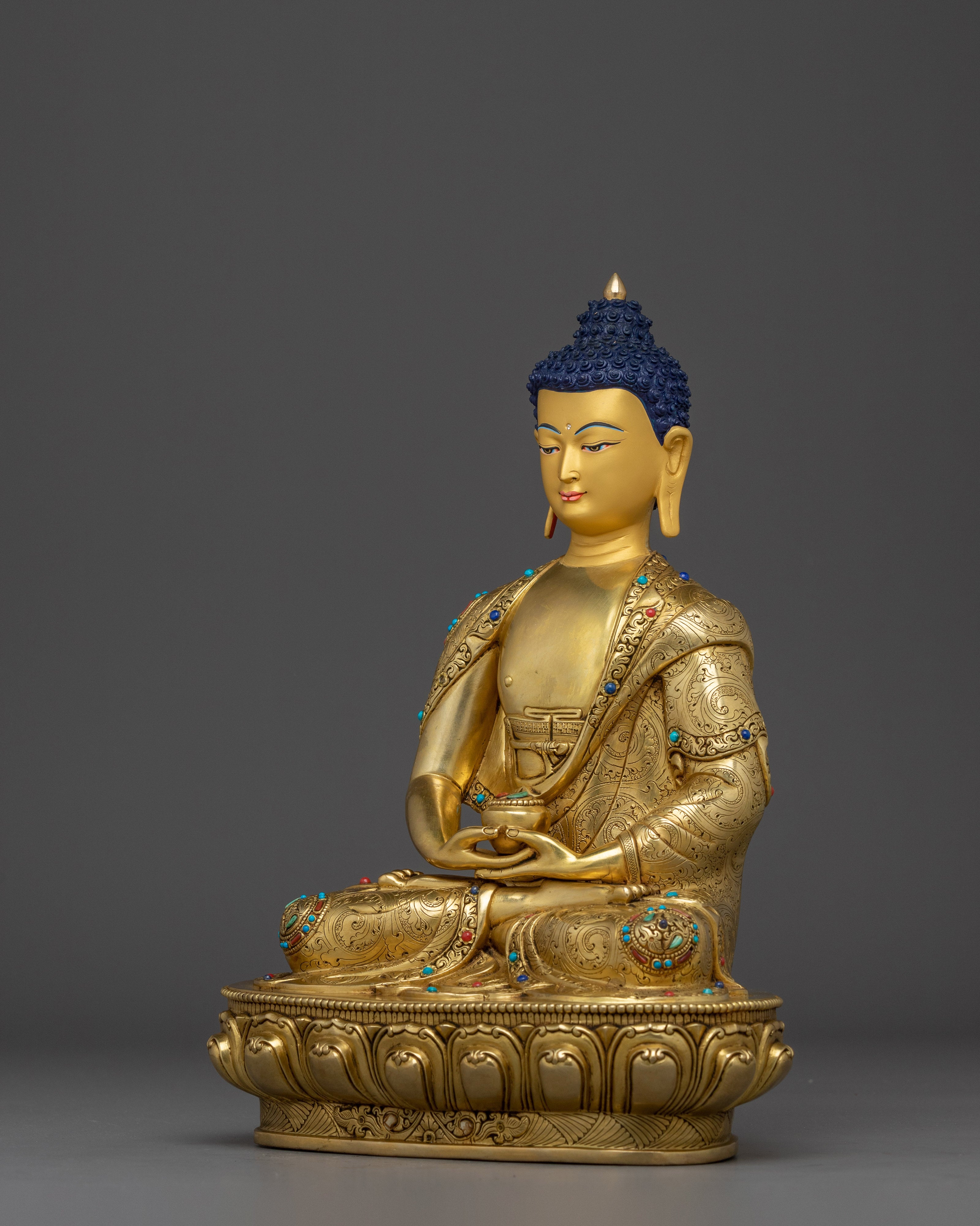 Gold Gilded Amitabha Buddha Artwork | Handcrafted Himalayan Statue