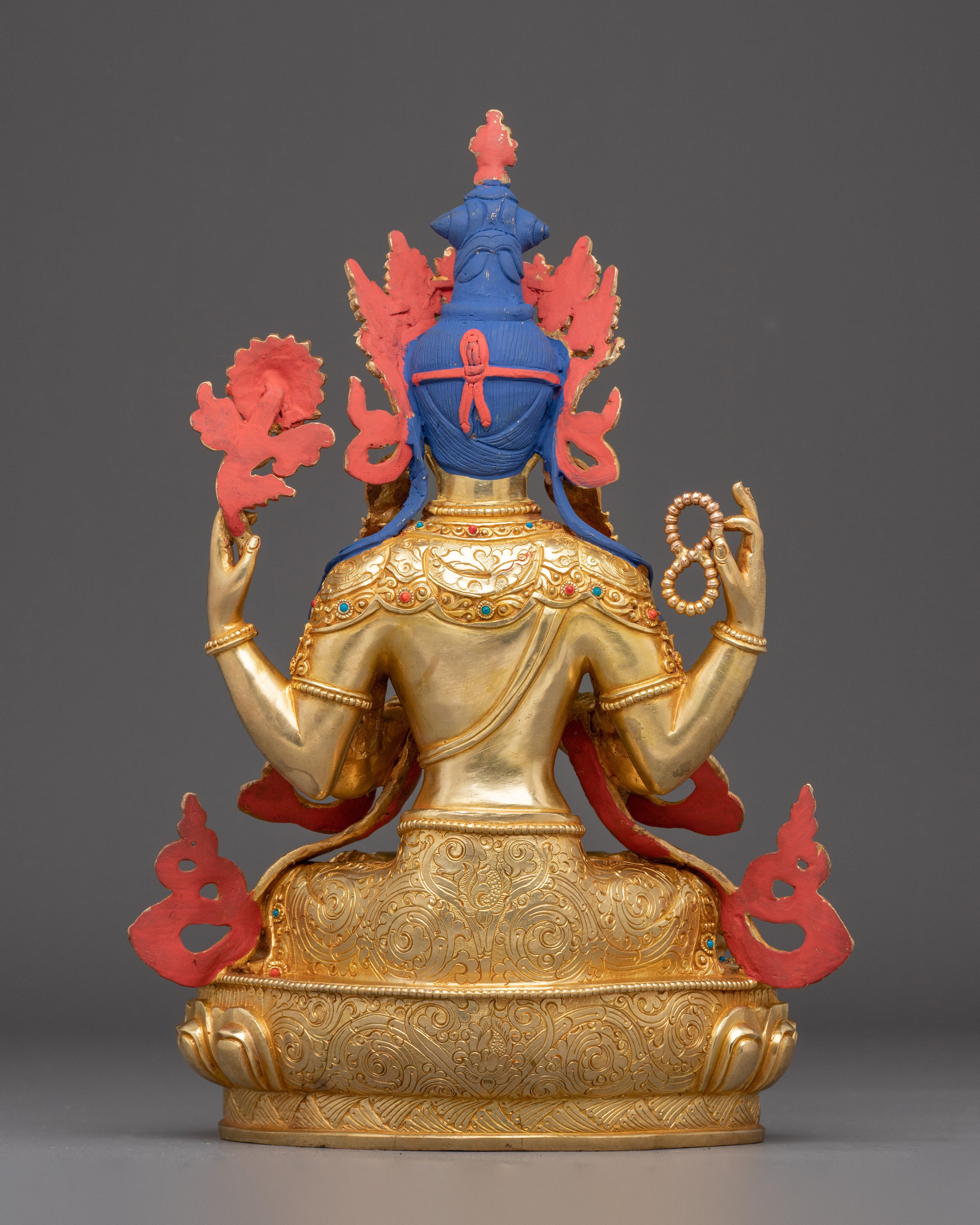 12.4 Inch Golden Chenrezig Statue | Bodhisattva of Wisdom
