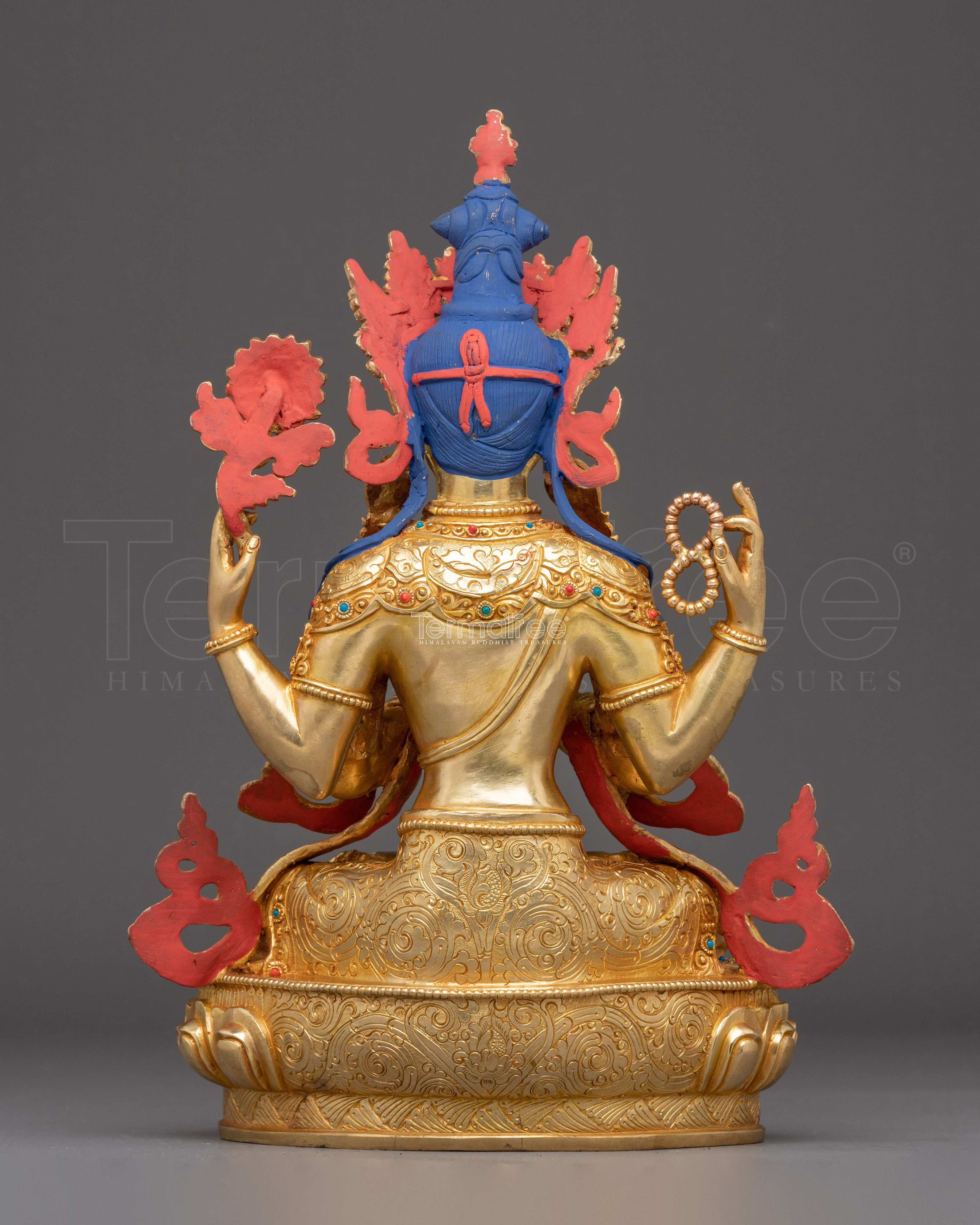 12.4 Inch Golden Chenrezig Statue | Bodhisattva of Wisdom