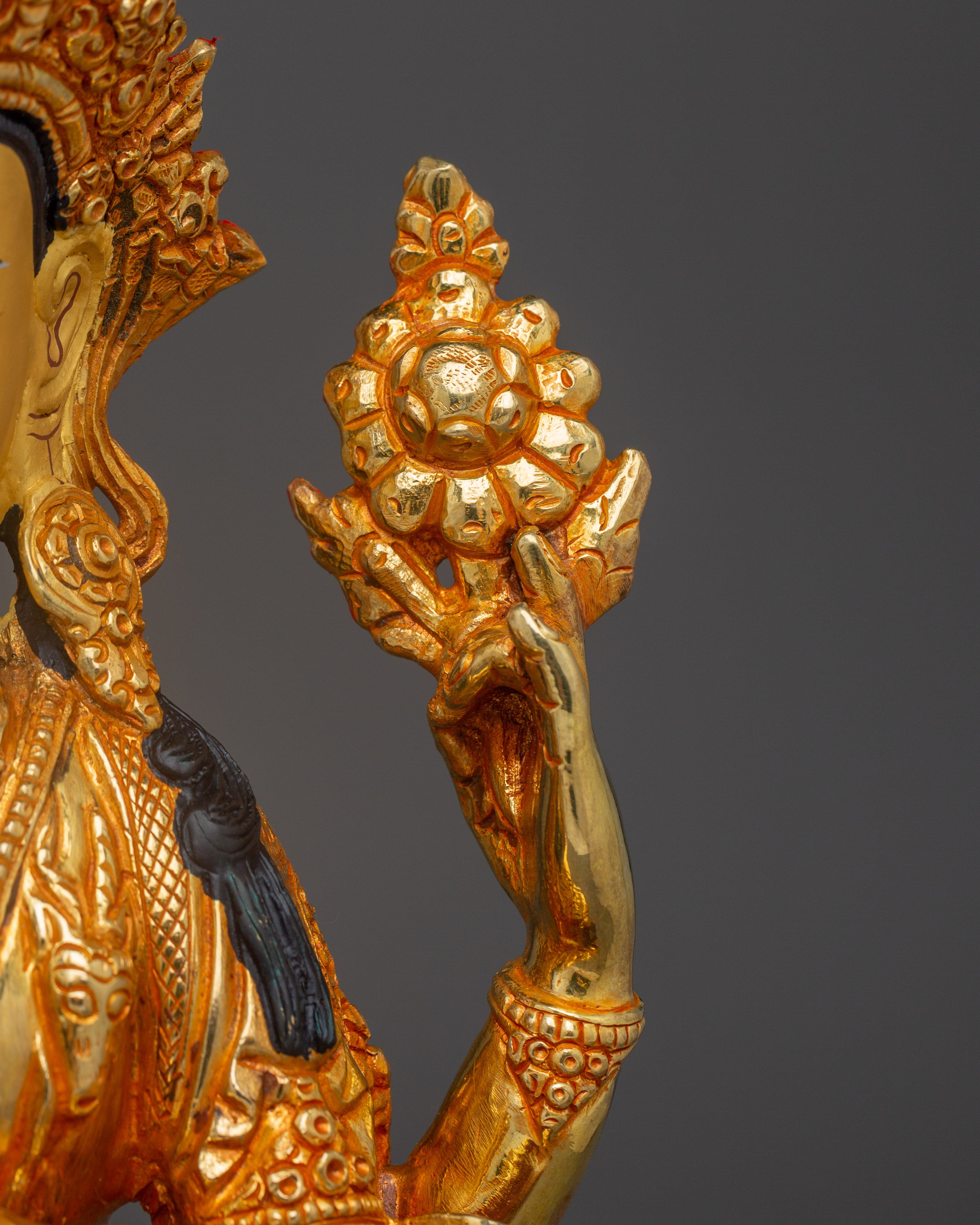 Chenrezig, Enlightened Teacher of Compassion | Nepali Handcrafted Gold Icon