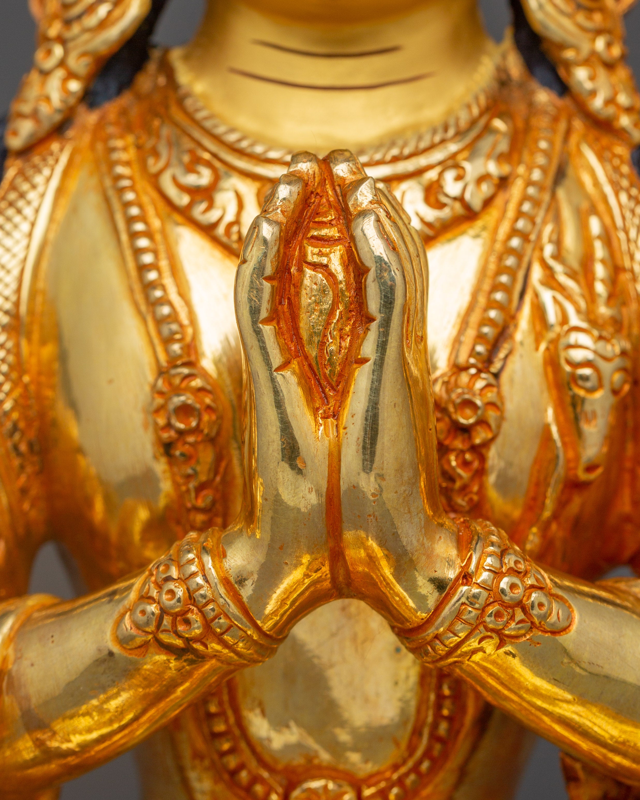 Chenrezig, Enlightened Teacher of Compassion | Nepali Handcrafted Gold Icon