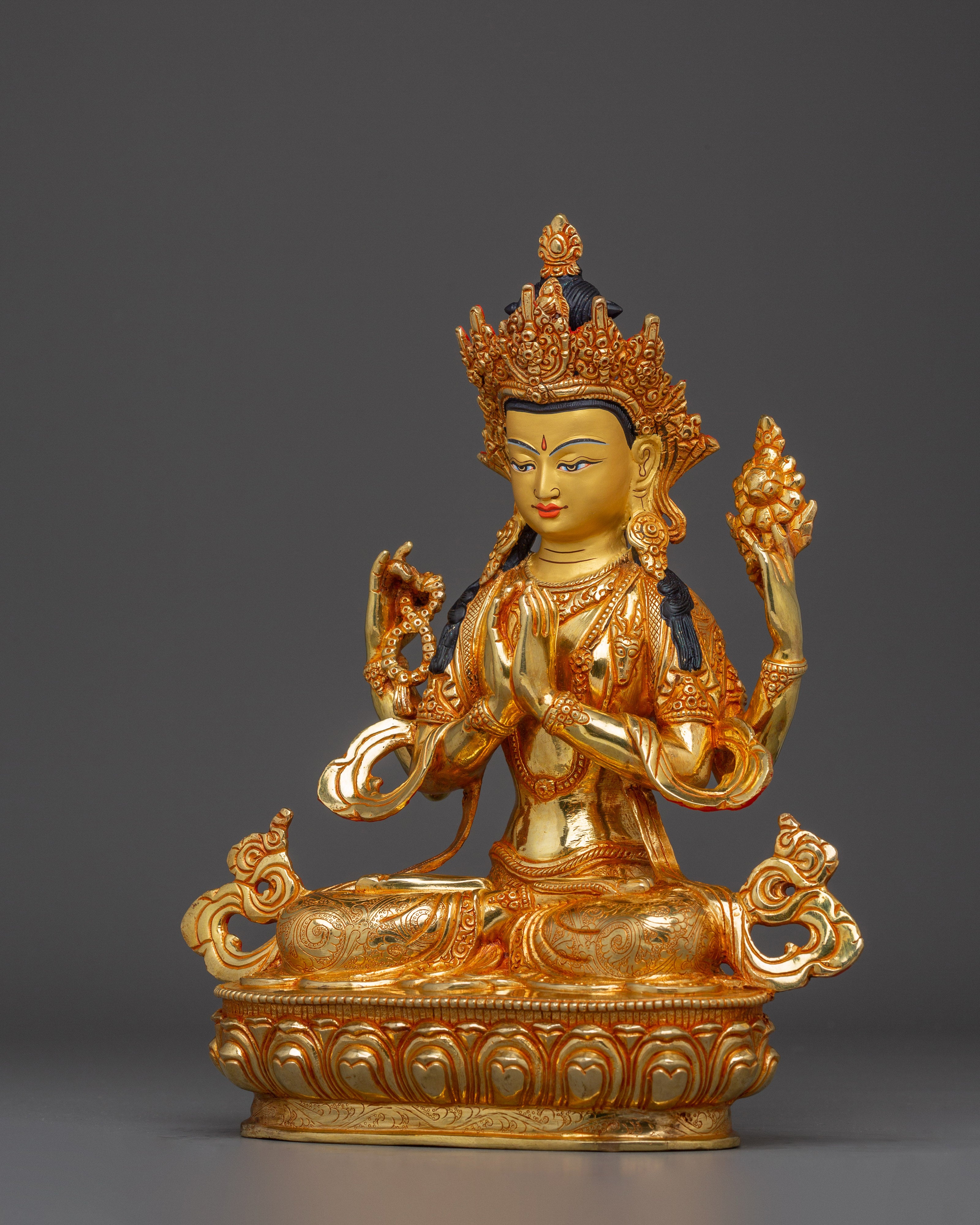 Chenrezig, Enlightened Teacher of Compassion | Nepali Handcrafted Gold Icon