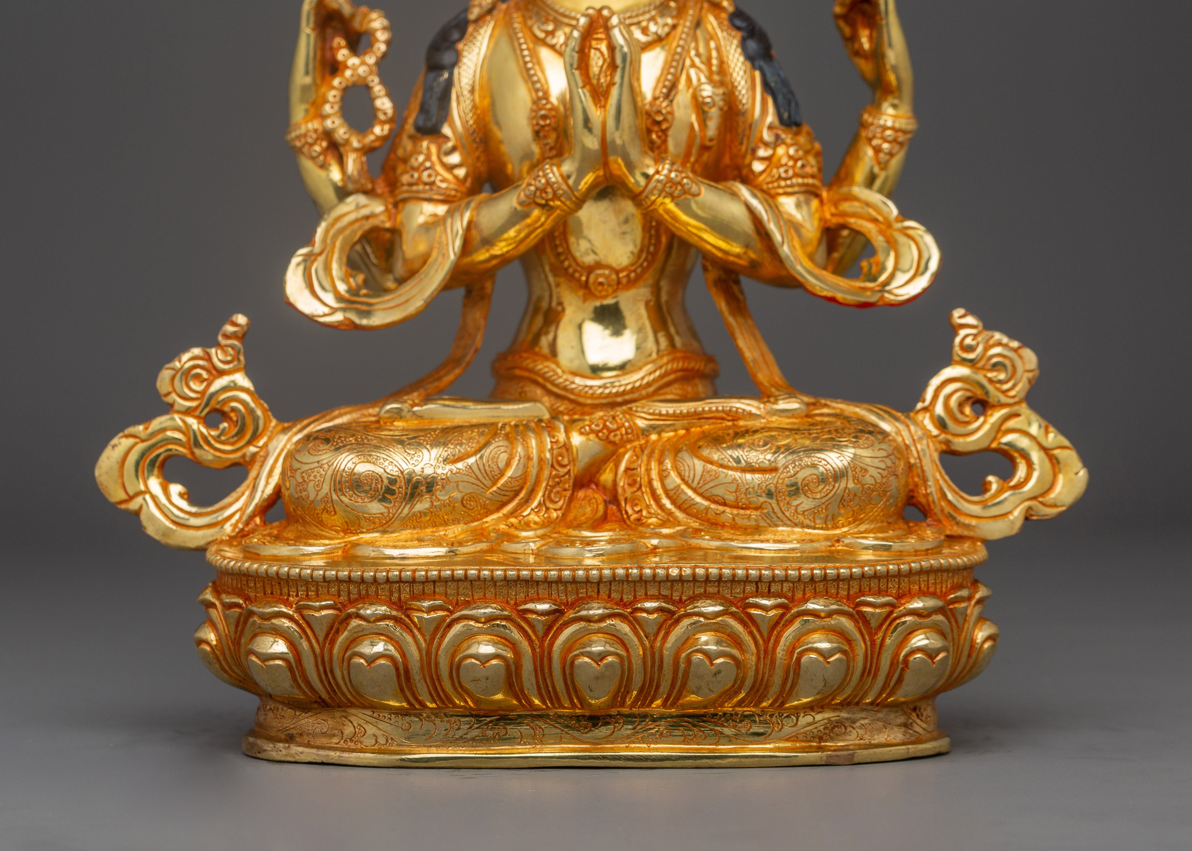 Chenrezig, Enlightened Teacher of Compassion | Nepali Handcrafted Gold Icon