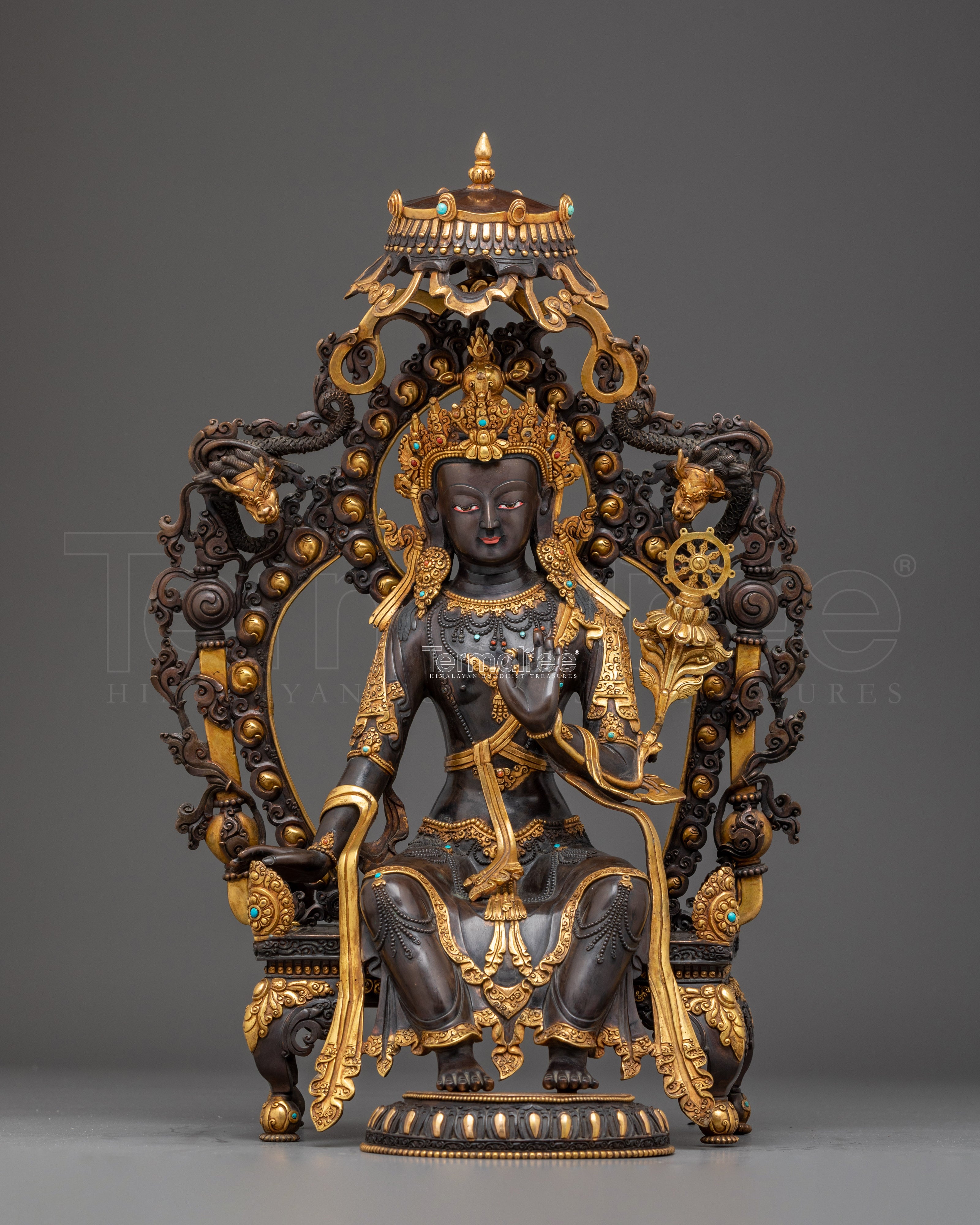 Maitreya Buddha Statue in Oxidized Copper | Sculpture for Peace & Loving Kindness