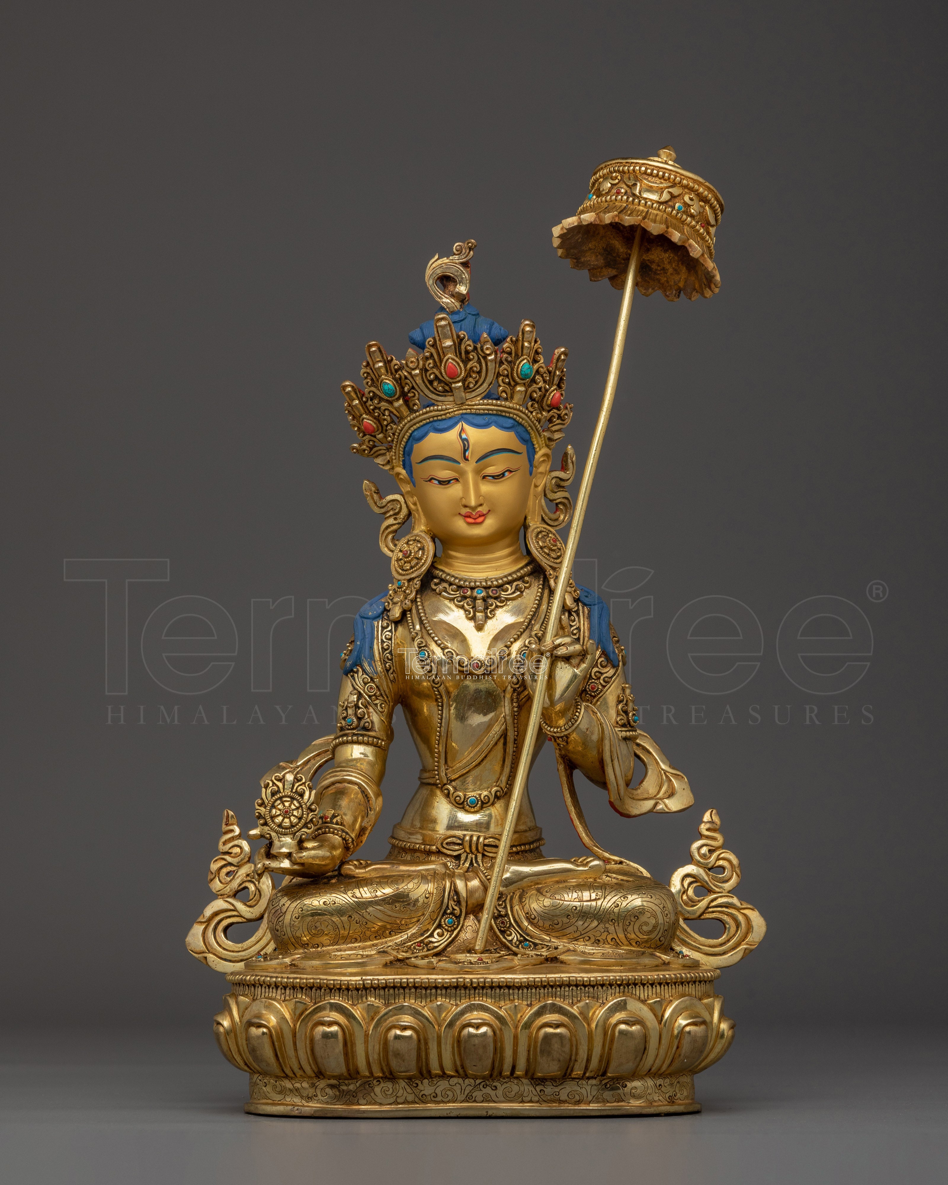 Traditional Tibetan Dukar Statue | Nepali Gold Gilded Artwork