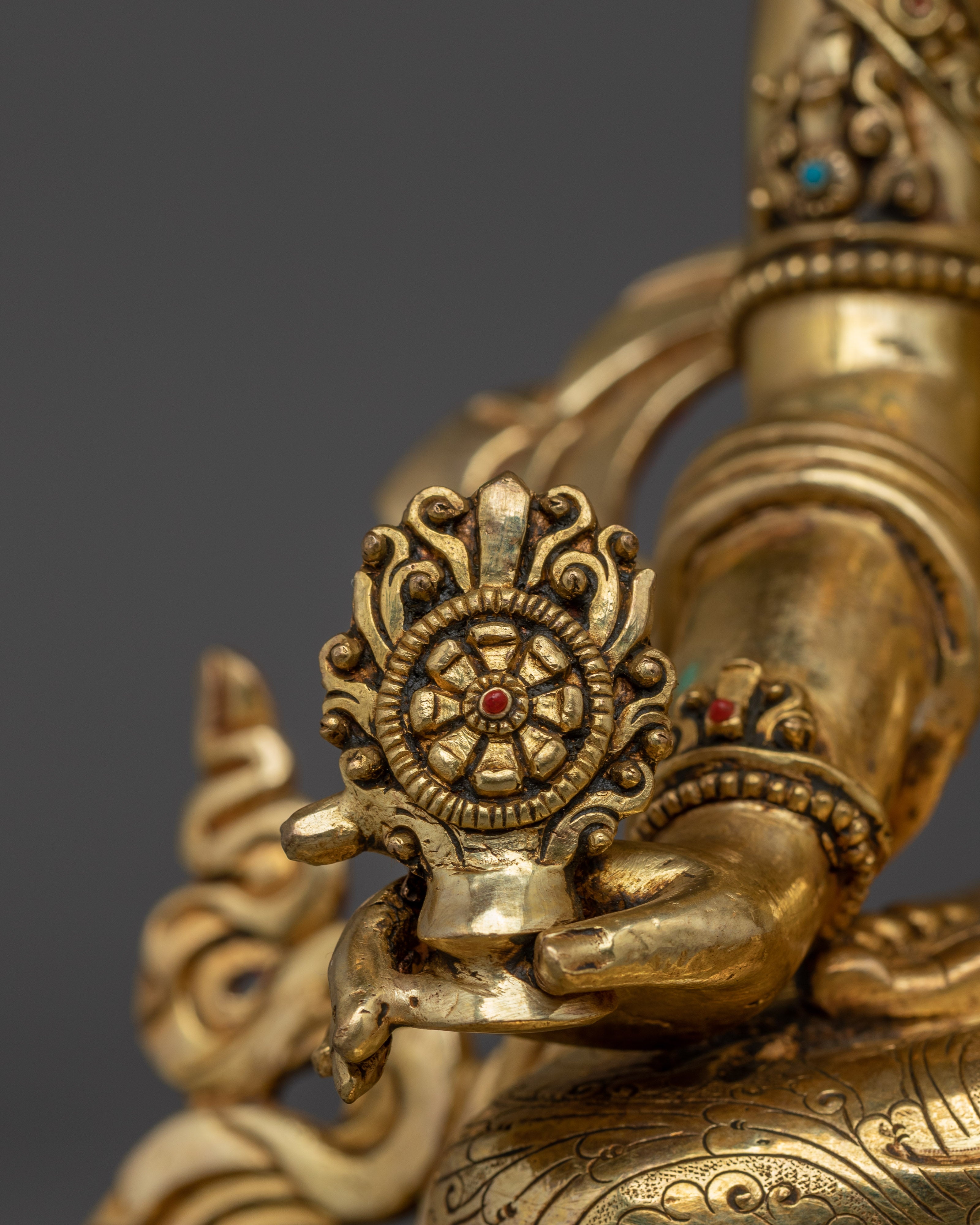 Traditional Tibetan Dukar Statue | Nepali Gold Gilded Artwork