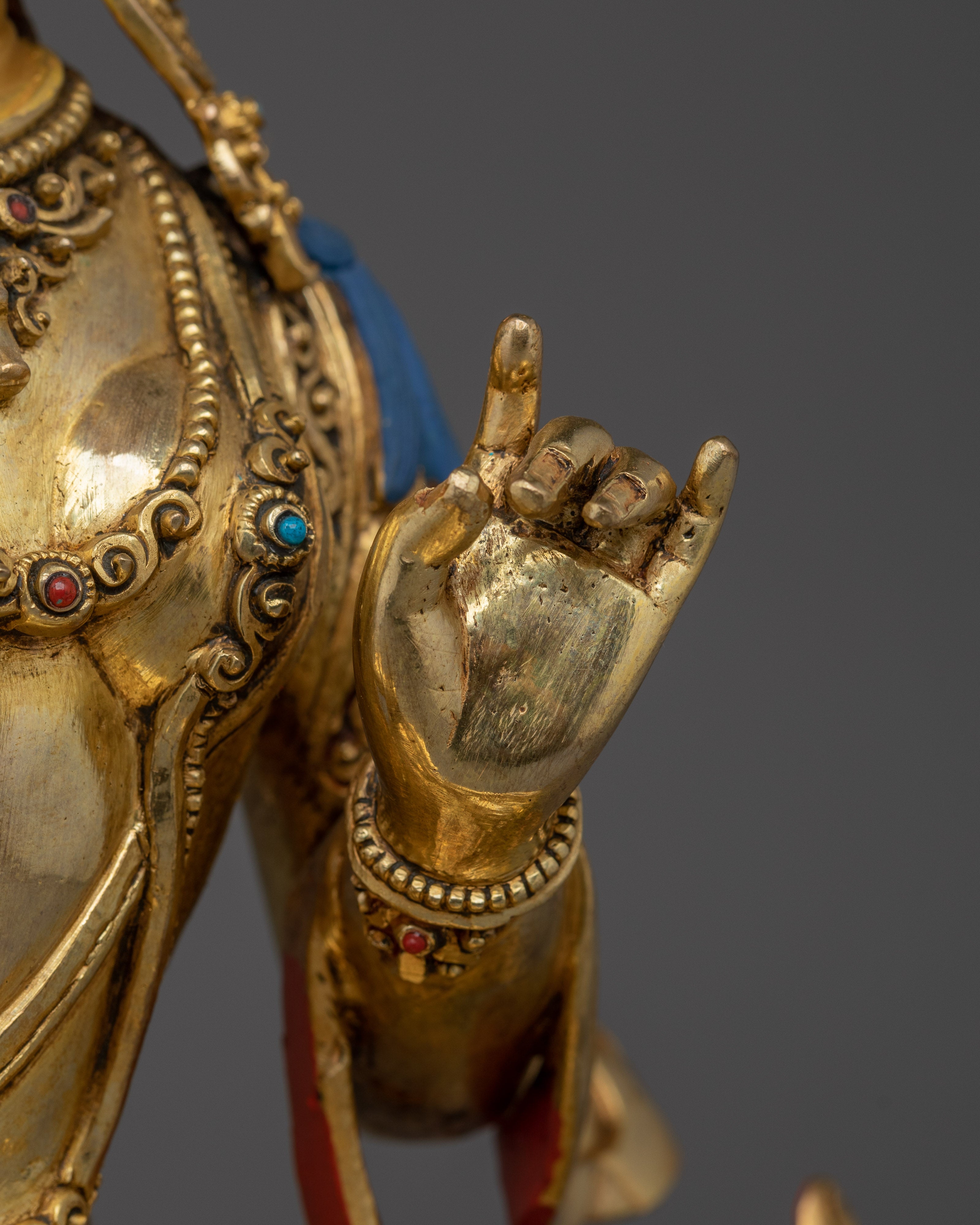 Traditional Tibetan Dukar Statue | Nepali Gold Gilded Artwork