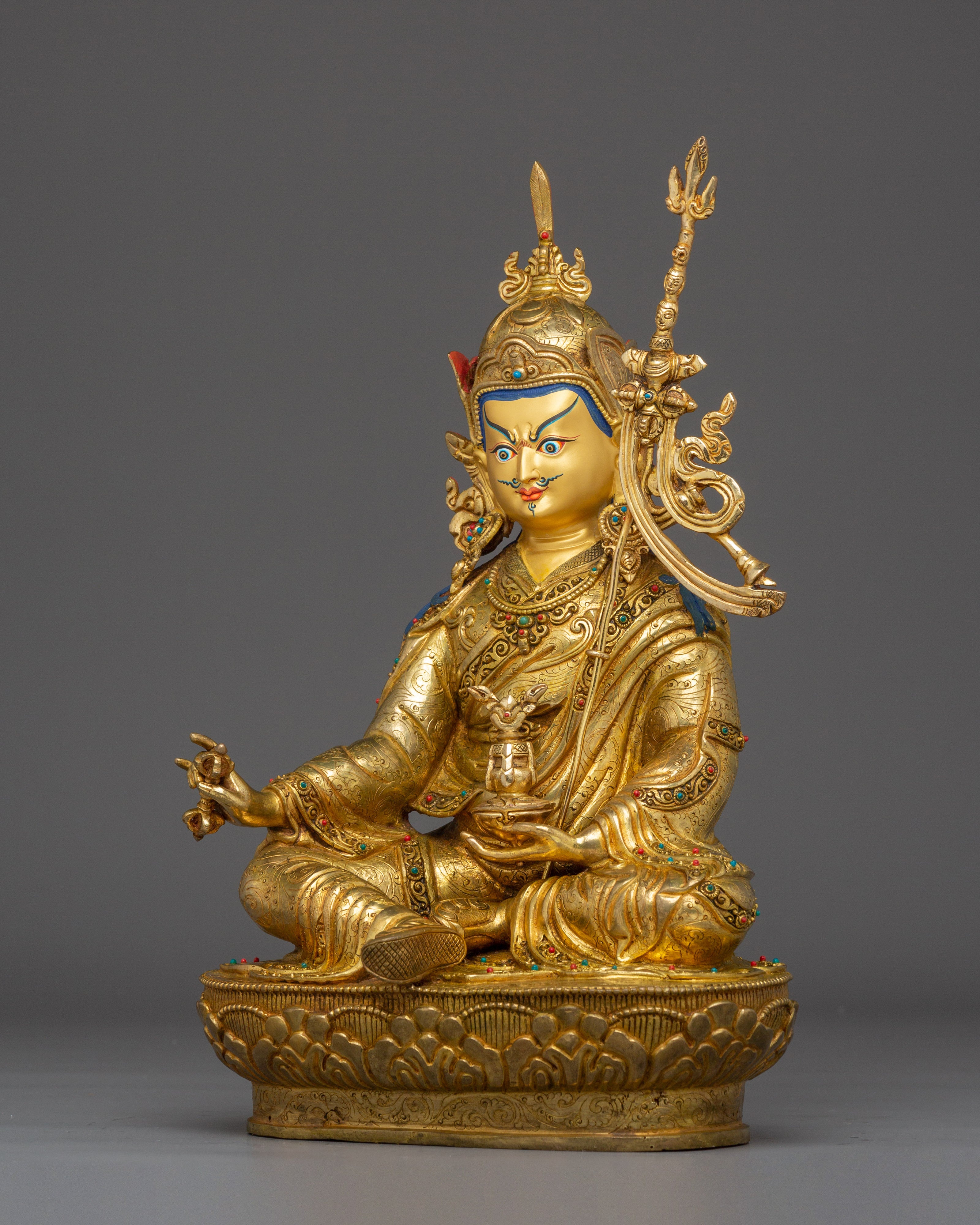 Tibetan Guru Rinpoche Statue in 24K Gold | A Symbol of Wisdom & Protection