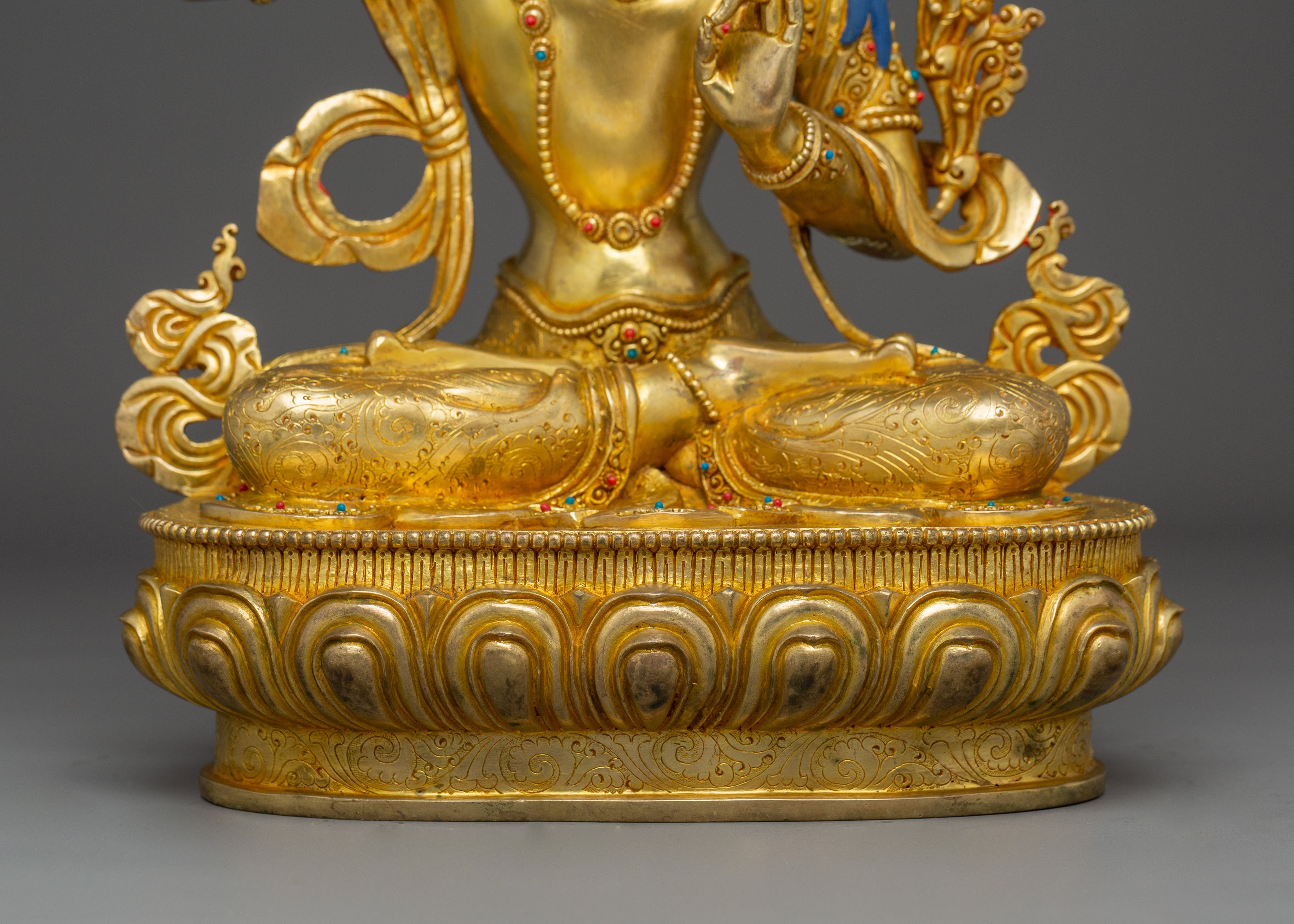 Manjushri, Wisdom Deity with Gold-Gilded Tibetan Artwork
