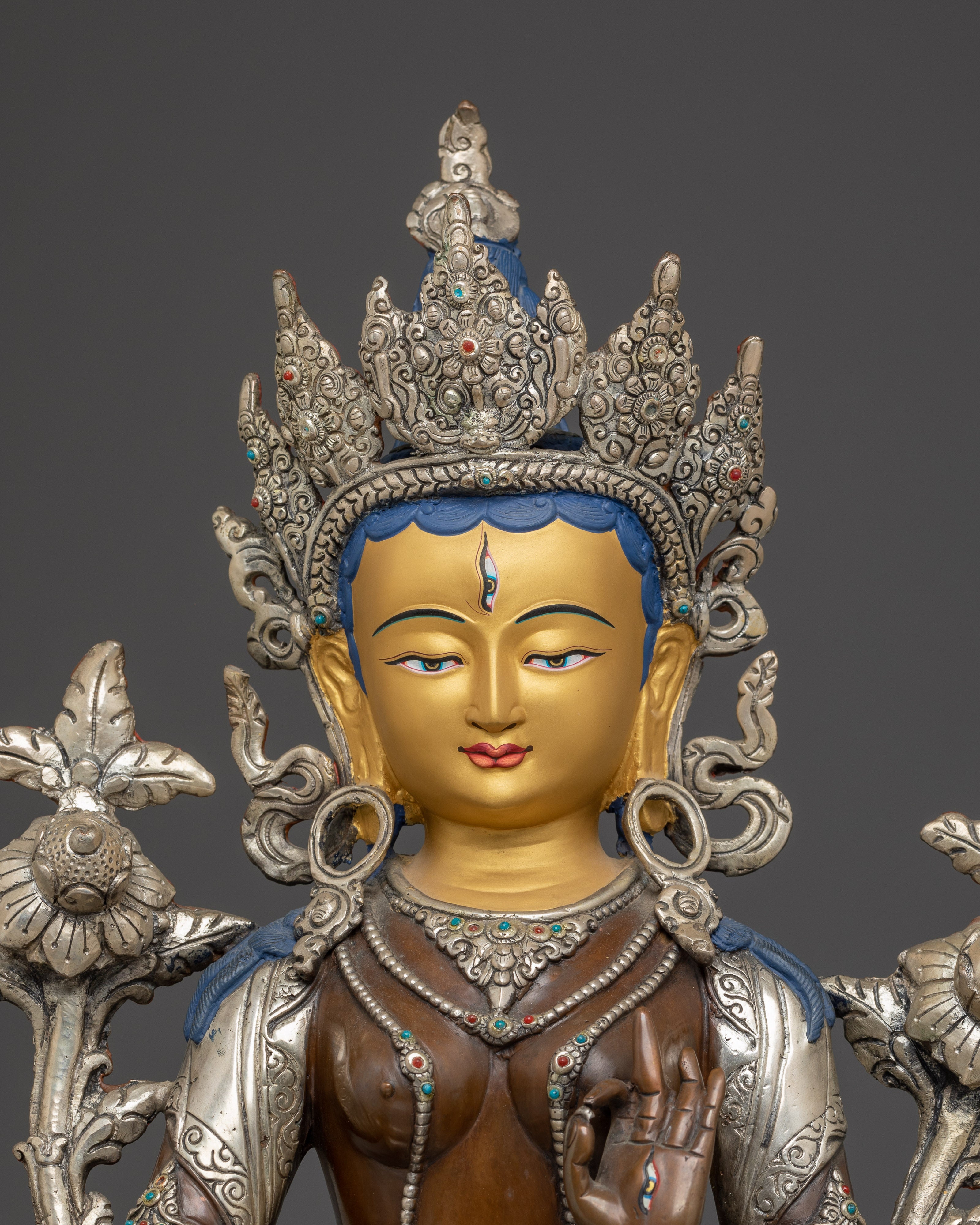 Sita Tara Sculpture: White Tara, She Who Sees All Directions