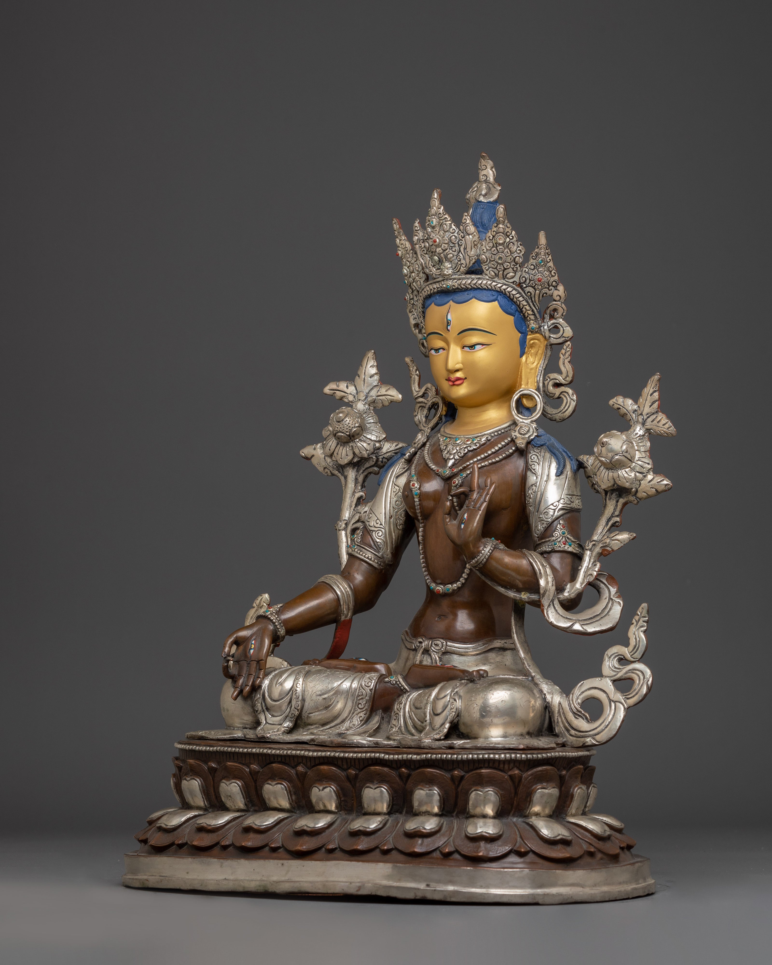 Sita Tara Sculpture: White Tara, She Who Sees All Directions