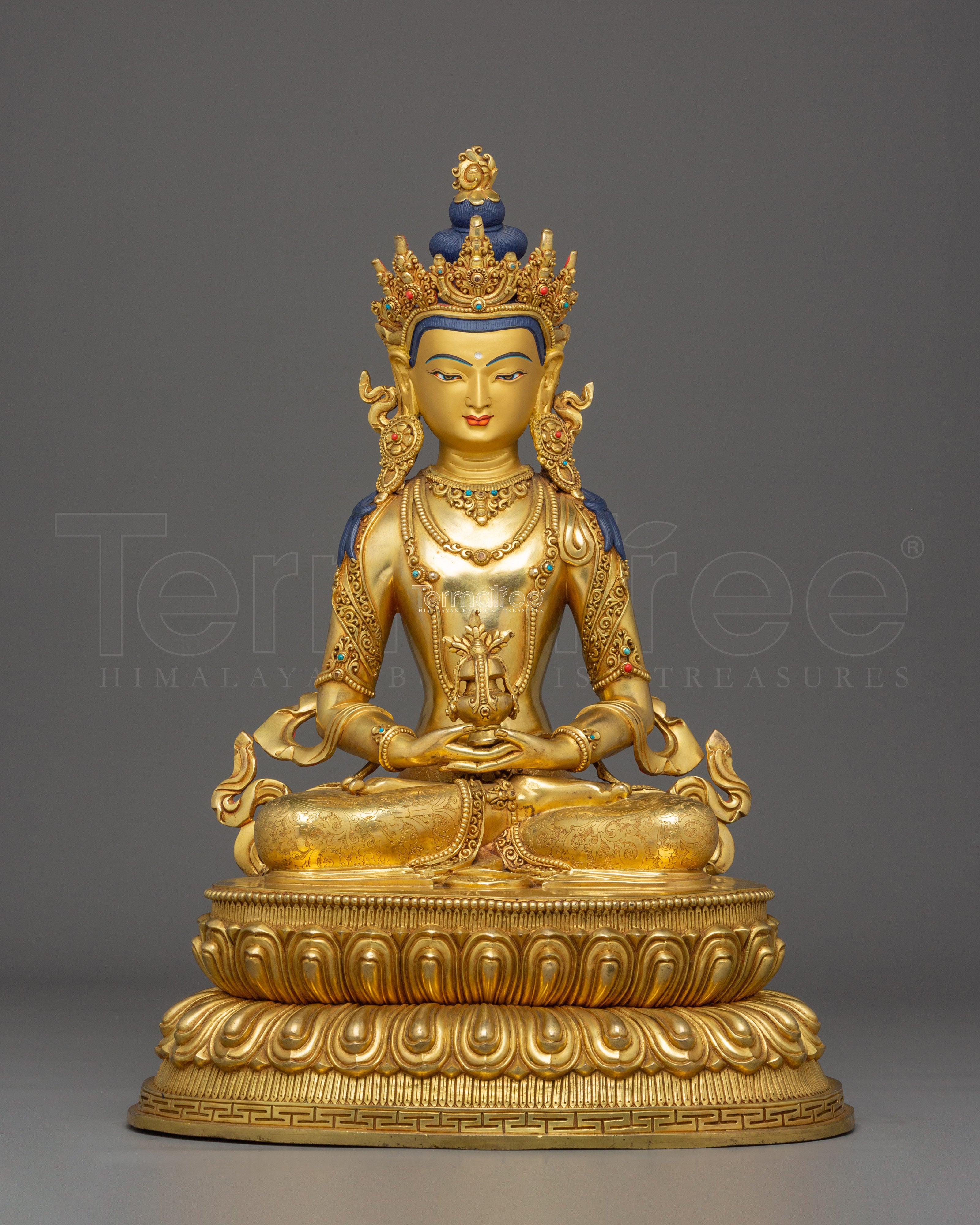 16.9 Inches Golden Amitayus Statue | Himalayan Sacred Art