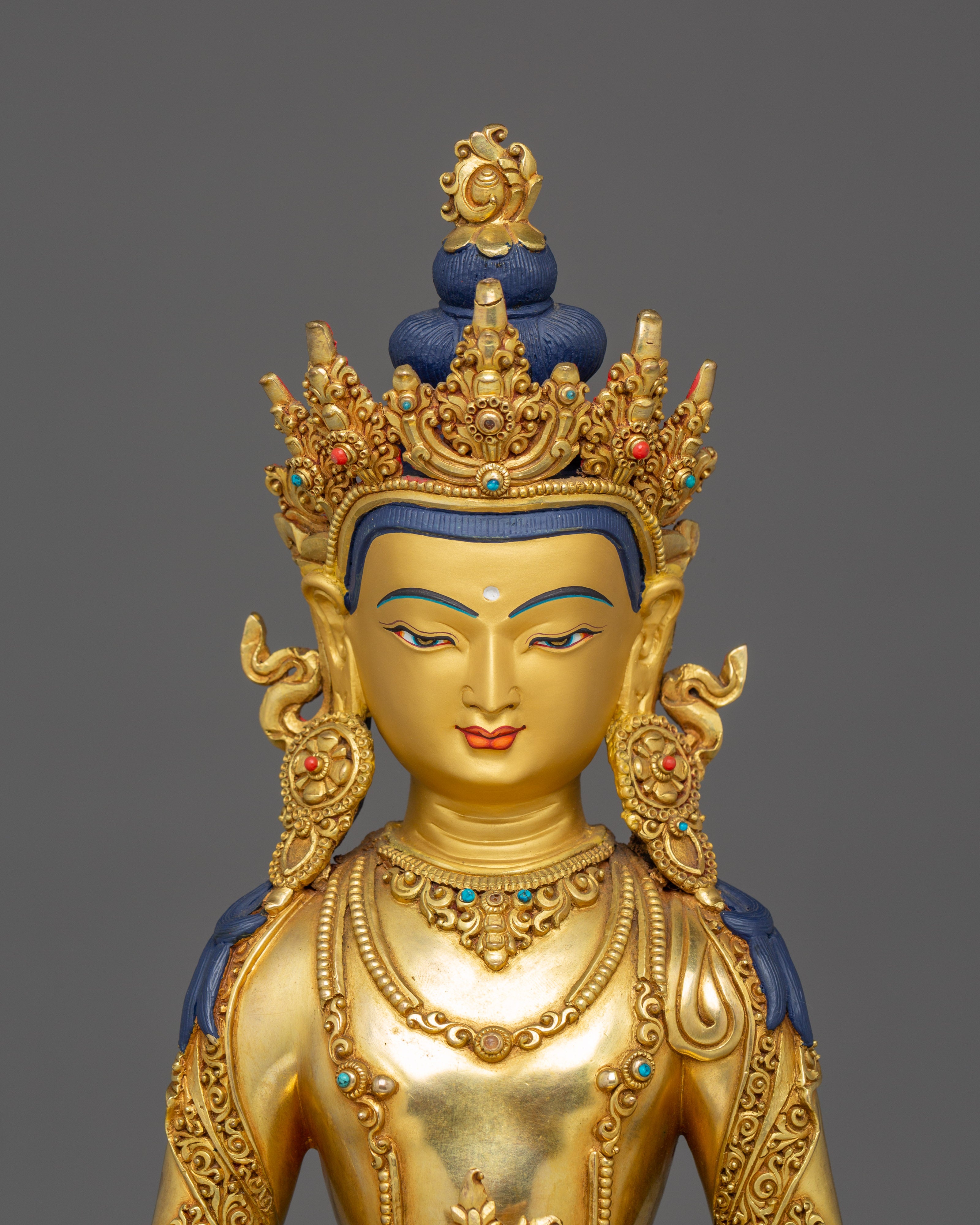 16.9 Inches Golden Amitayus Statue | Himalayan Sacred Art