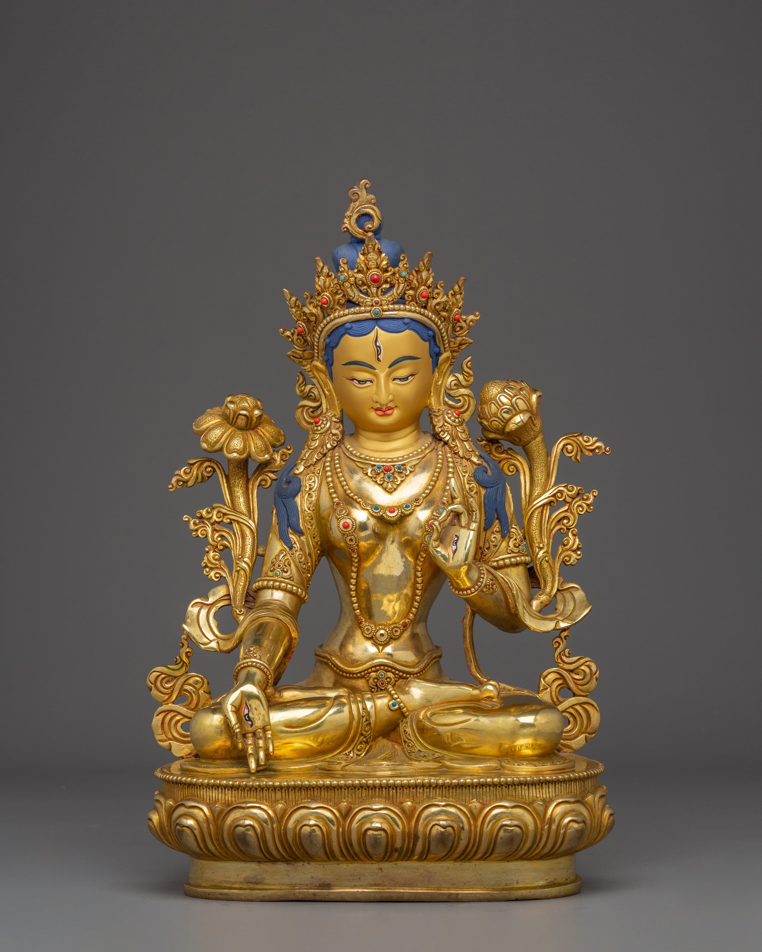 Seven-Eyed Deity White Tara Golden Statue 