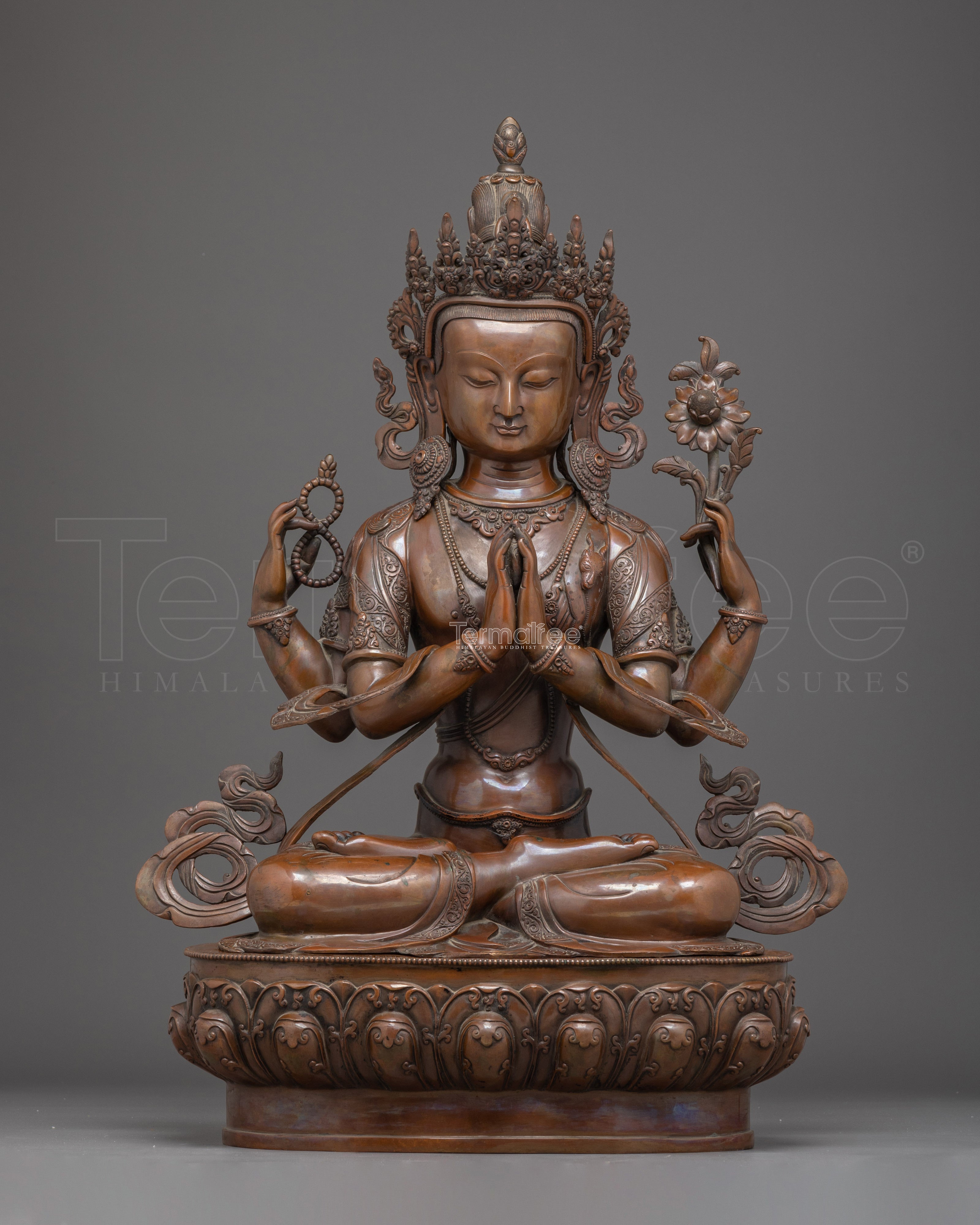 Handmade Oxidized Copper Statue of Bodhisattva Chenrezig