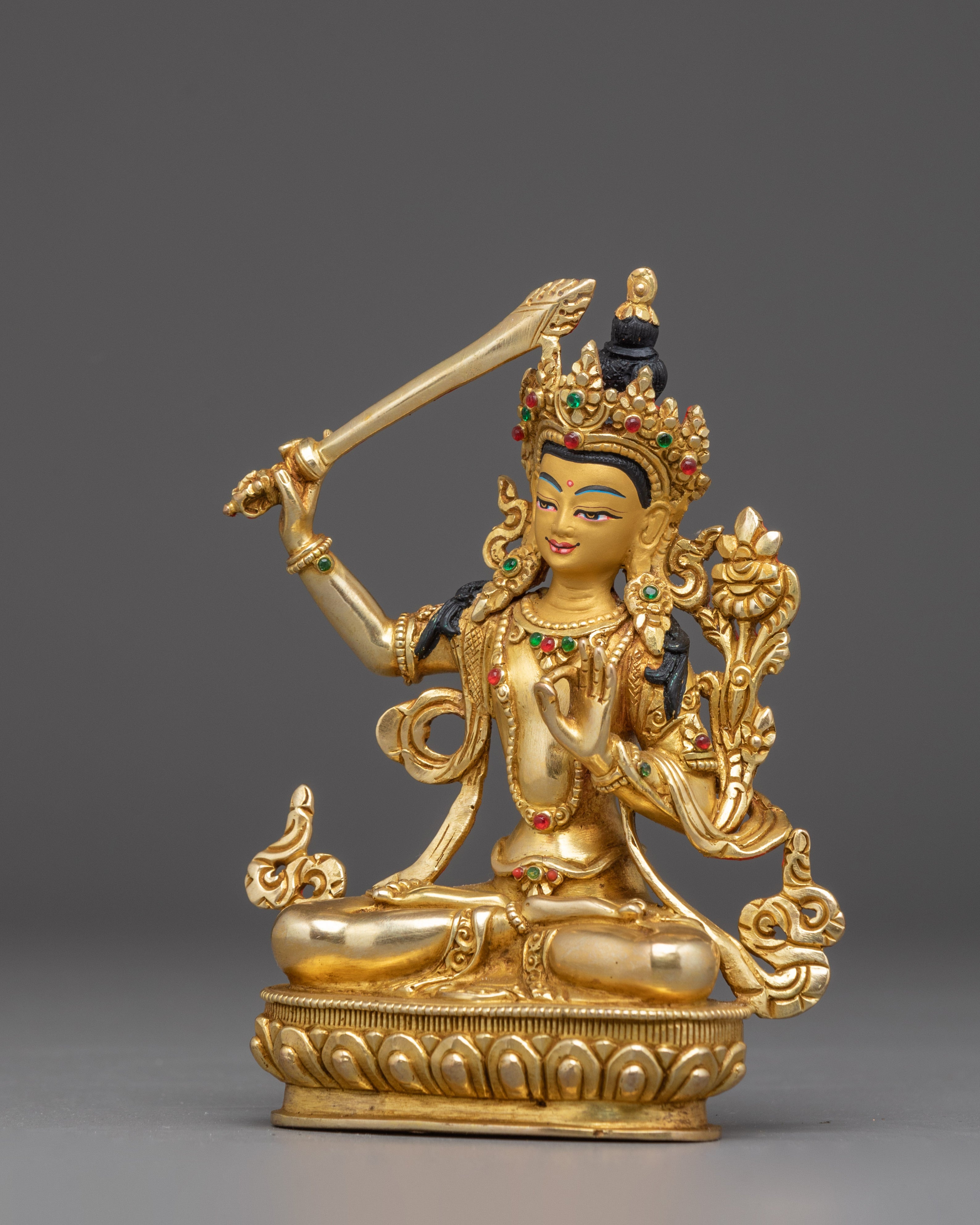 Manjushri, Bodhisattva of Enlightment | Gold Gilded Himalayan Art