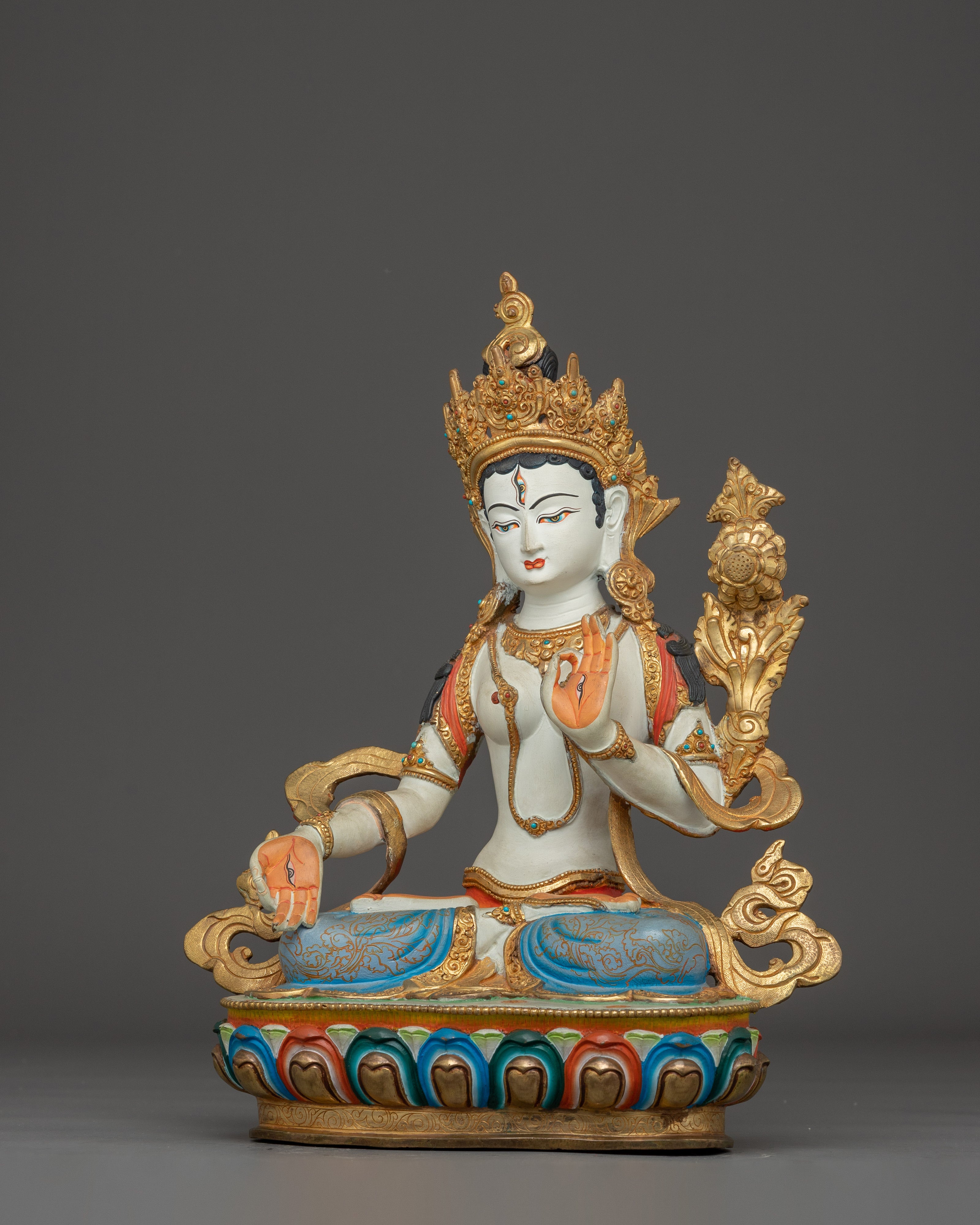 Handcrafted White Tara Statue | Healing Deity for Peace and Longevity